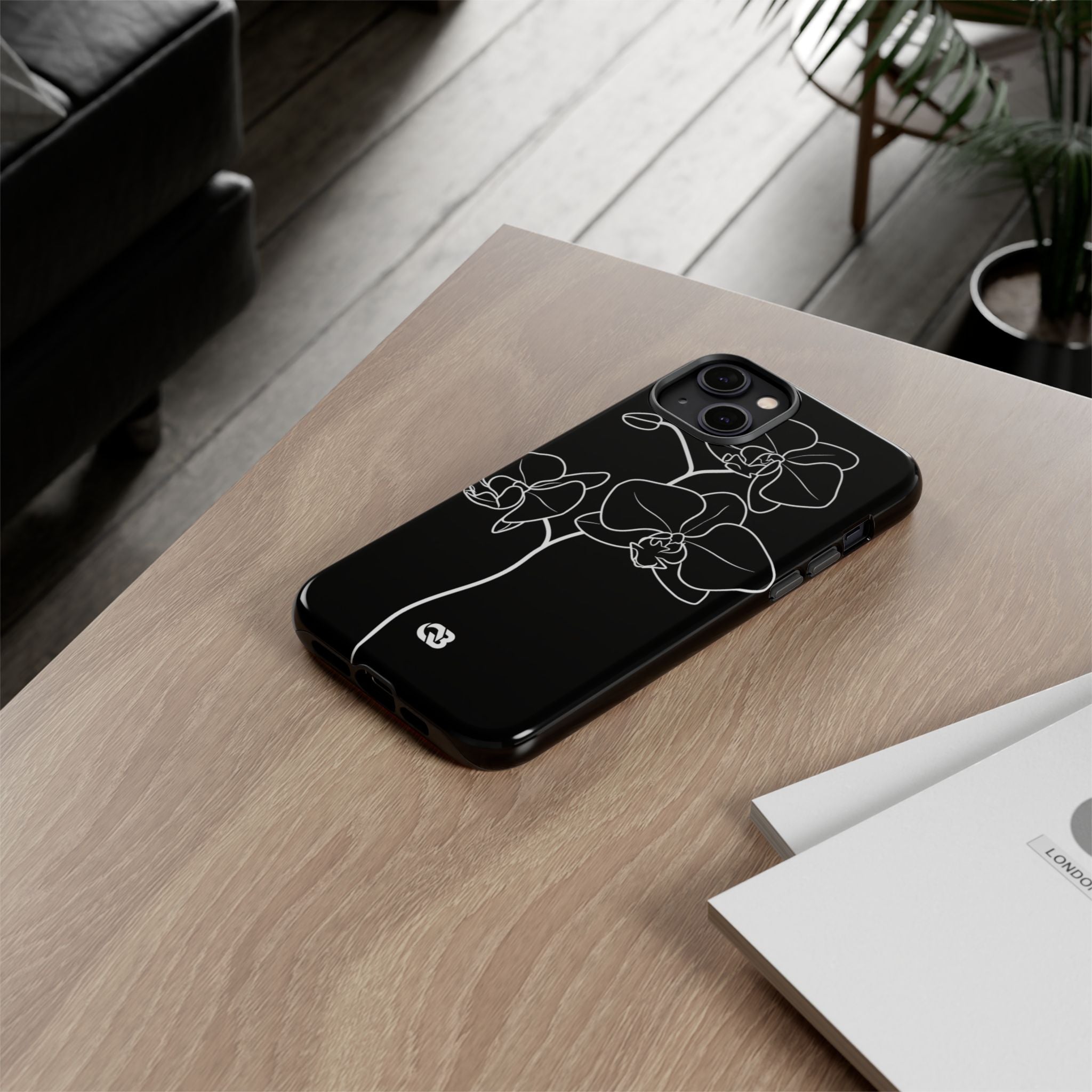 Black Tough Phone Case for iPhone - Noir Alabaster Orchid