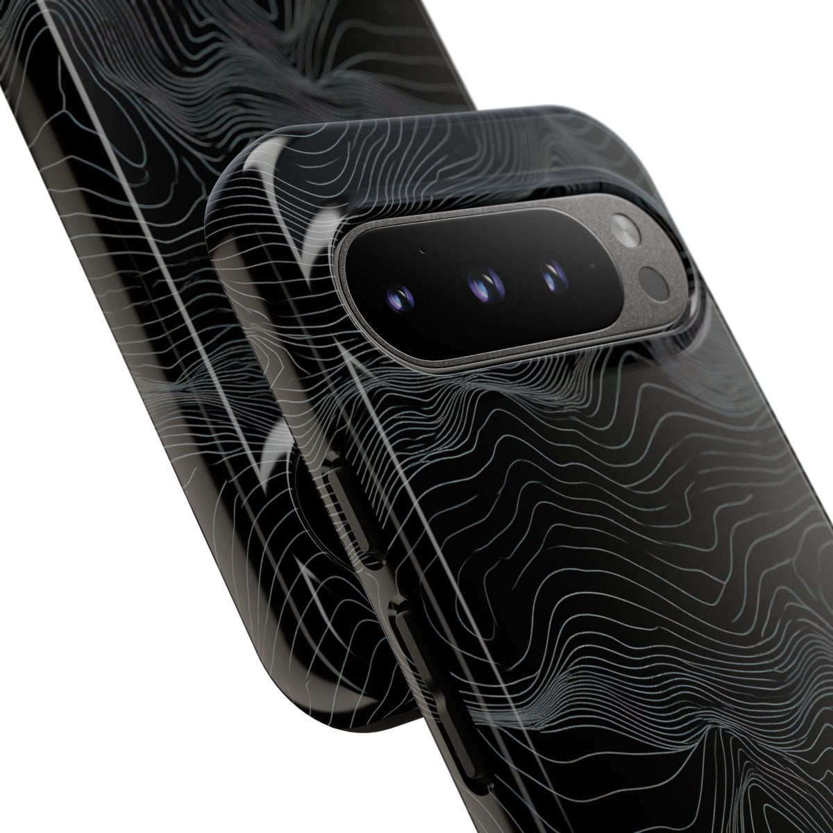 Black Tough Phone Case for Google Pixel - Obsidian Topo Wireframe