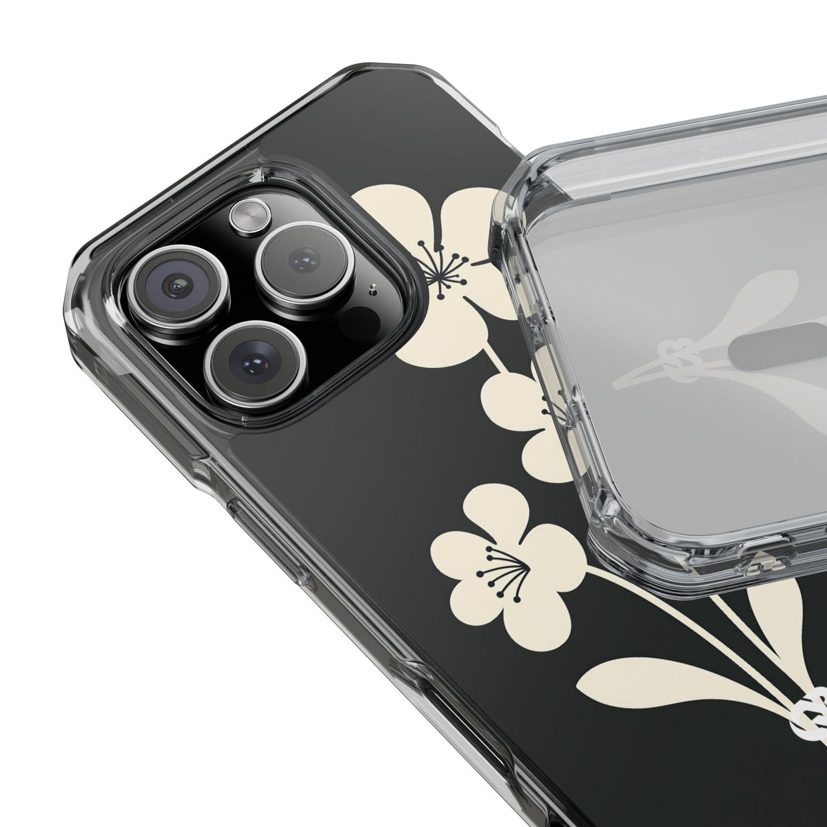 Black Impact MagSafe Phone Case for iPhone - Obsidian Cream Bloom