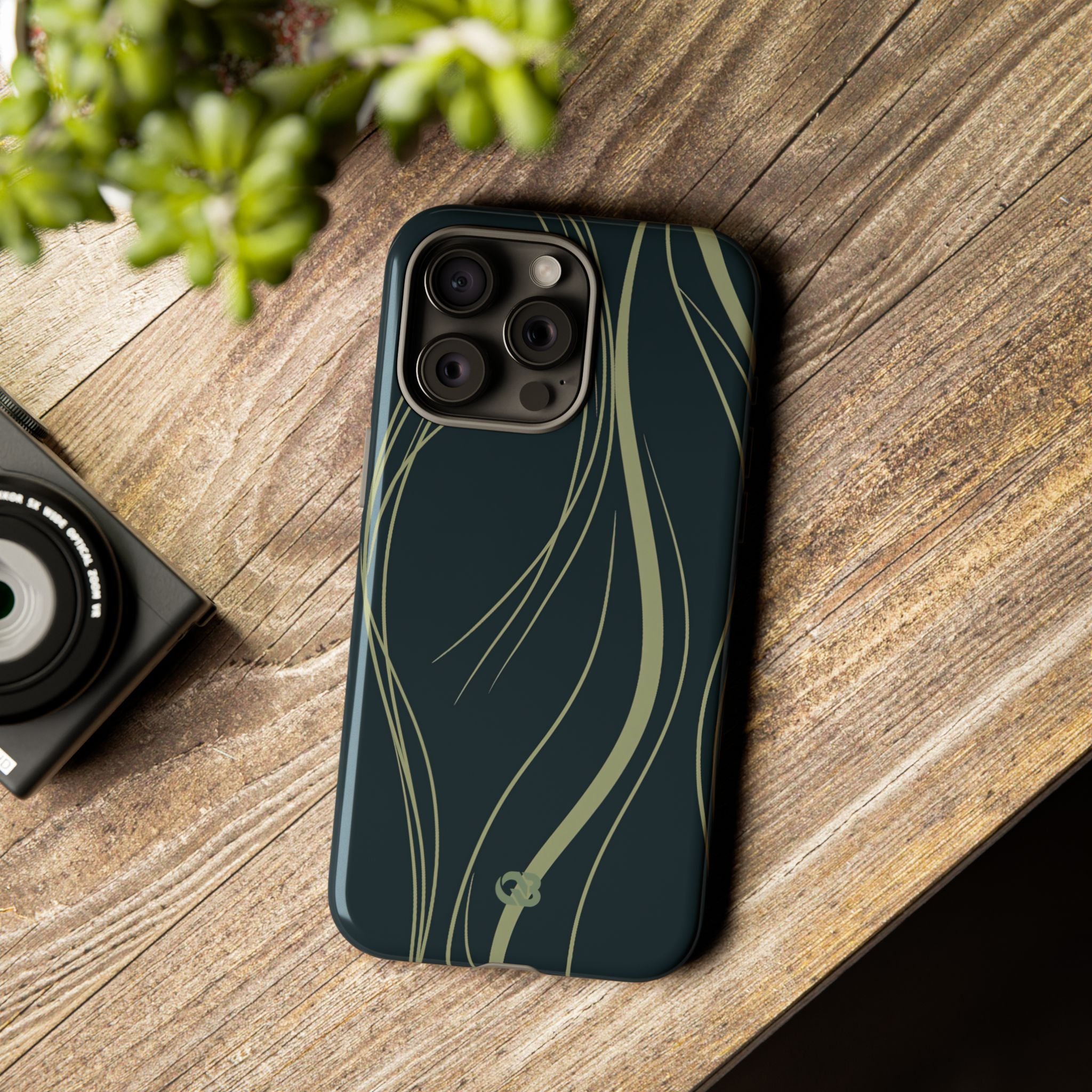 Green Tough Phone Case for iPhone - Obsidian Sage Flow