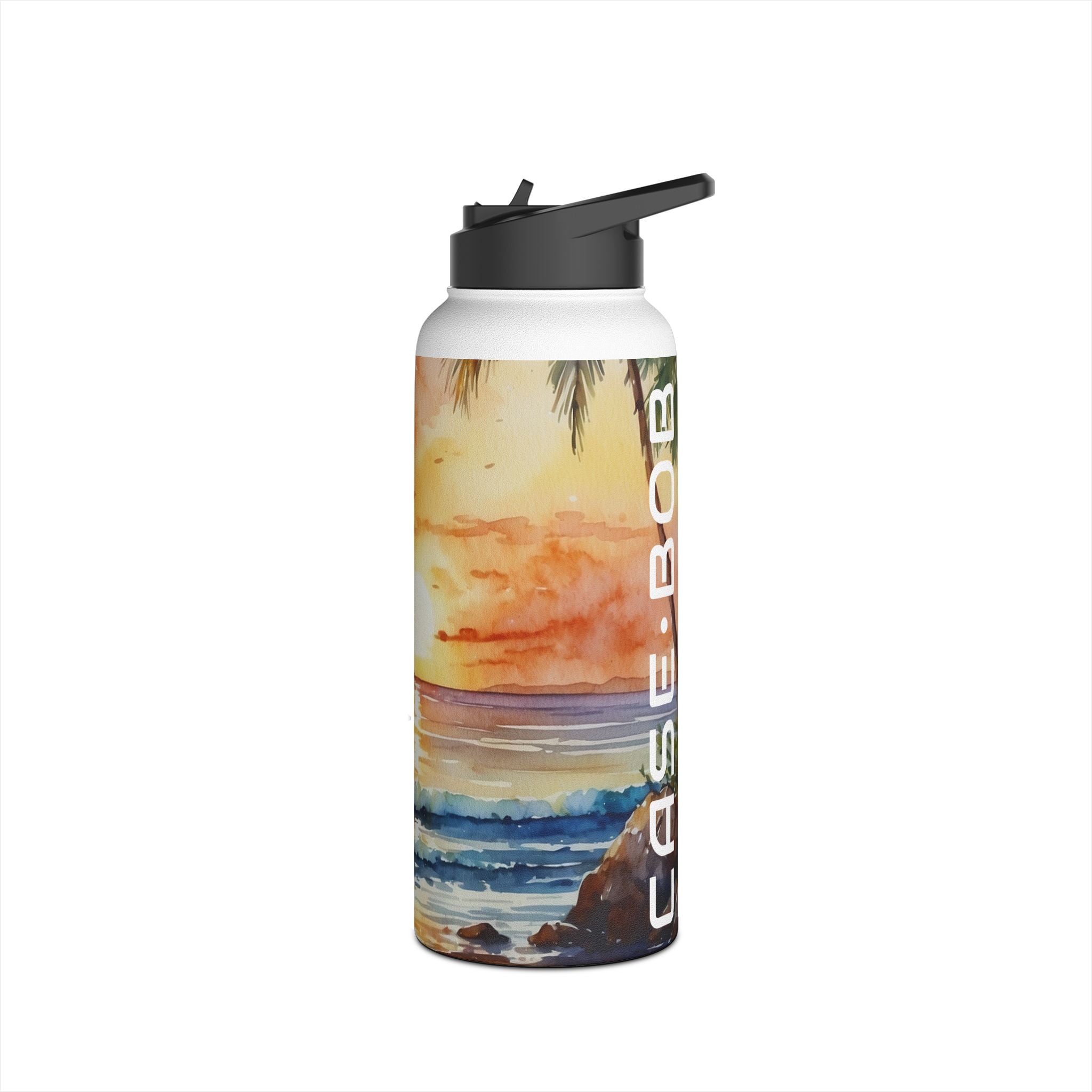 Golden Palm Sunset - Stainless Steel Water Bottle