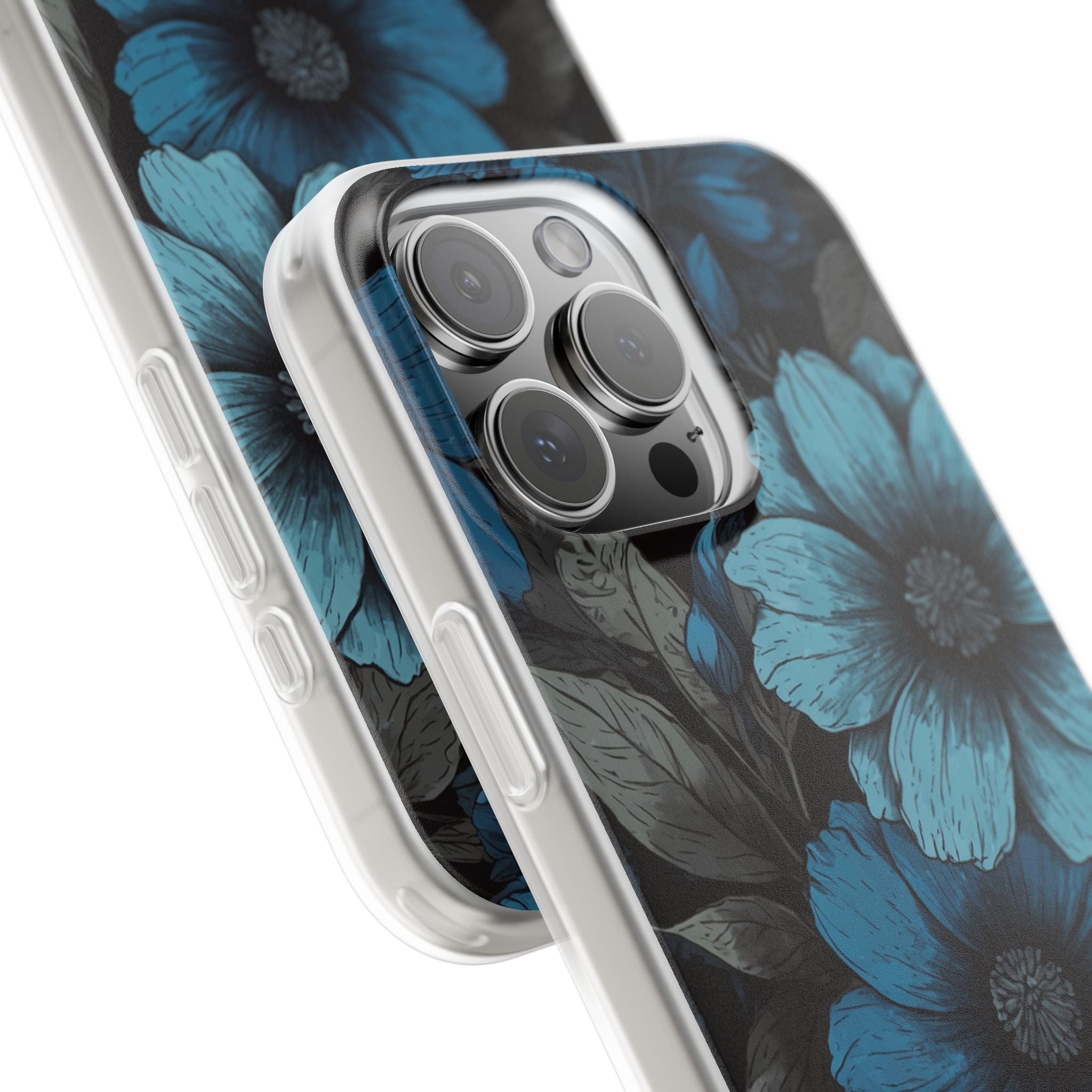 Obsidian Blue Petals · Soft Phone Case for iPhone
