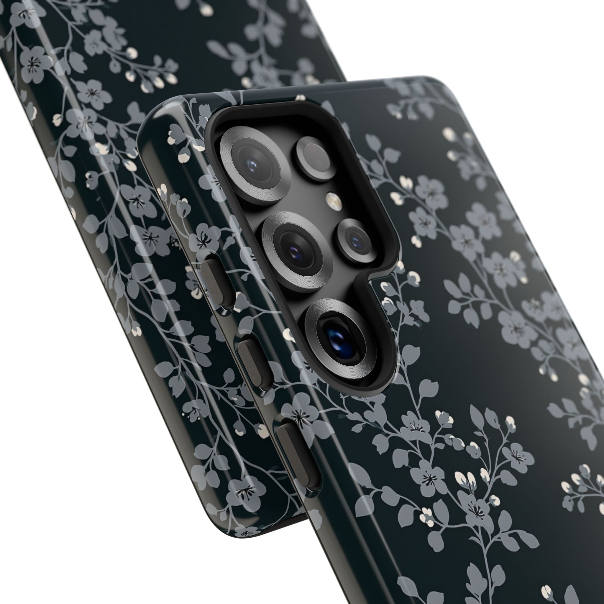 Black Tough Phone Case for Samsung - Midnight Slate Blossom