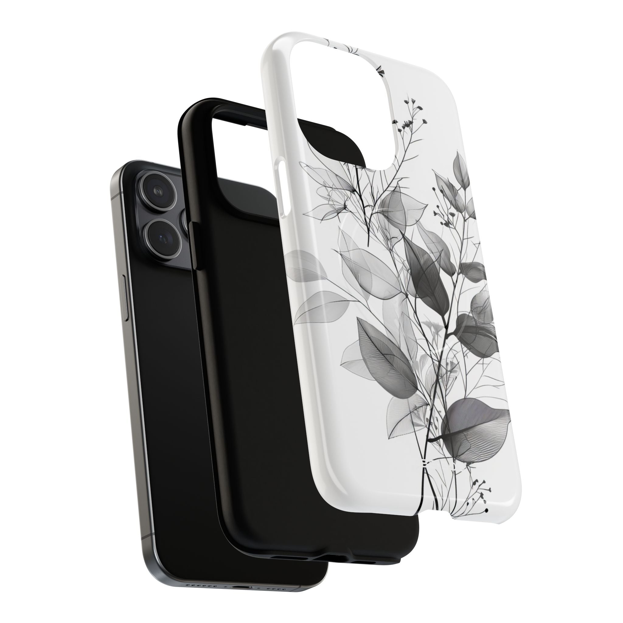 Veined Leaves Gray iPhone 15 Pro Max Case - Tough+