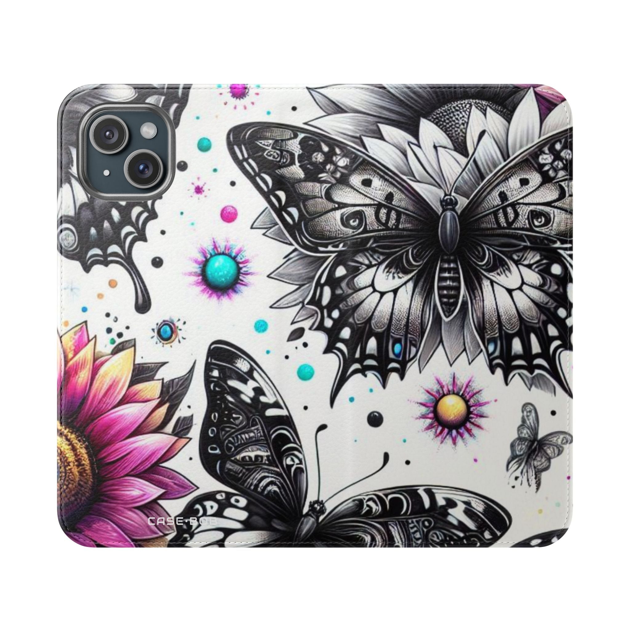 Monochrome Flutter - iPhone 15 Plus Case - Wallet