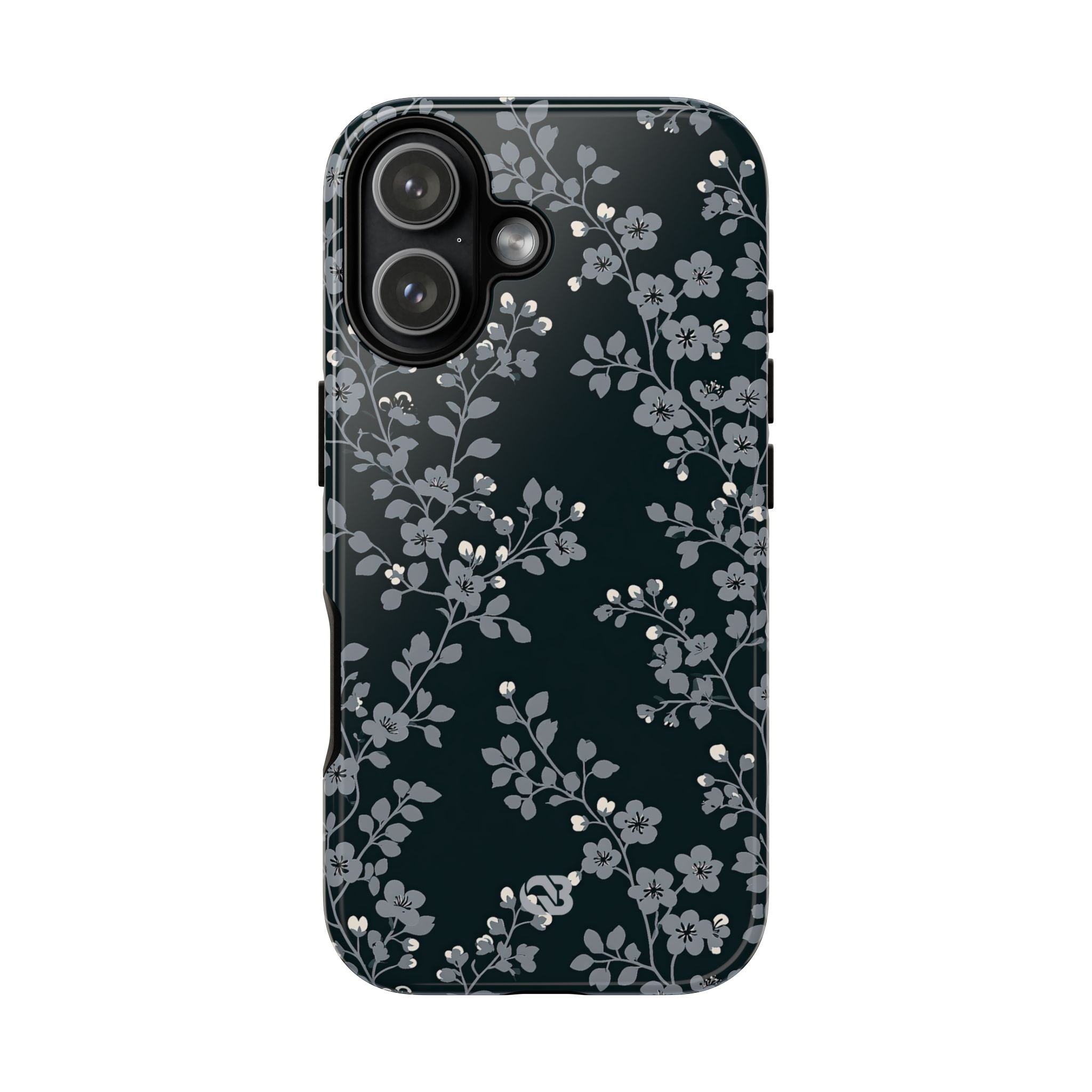 Black Tough Phone Case for iPhone - Midnight Slate Blossom