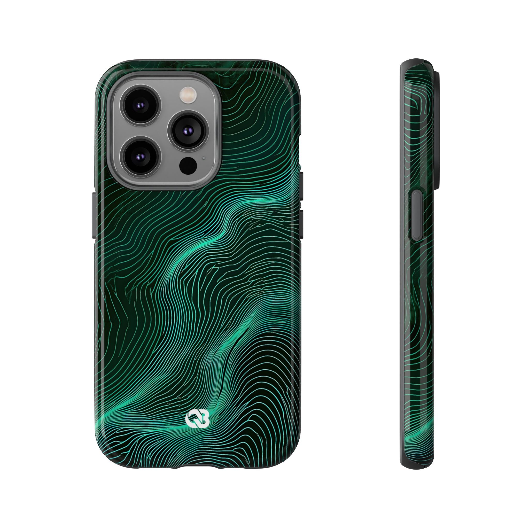 Teal Tough Phone Case for iPhone - Neon Jade Contour