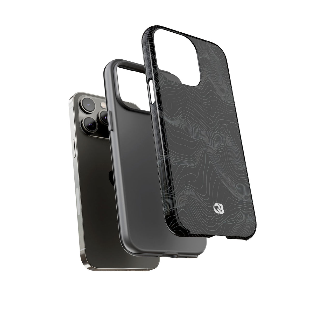 Black Tough Phone Case for iPhone - Obsidian Topo Wireframe
