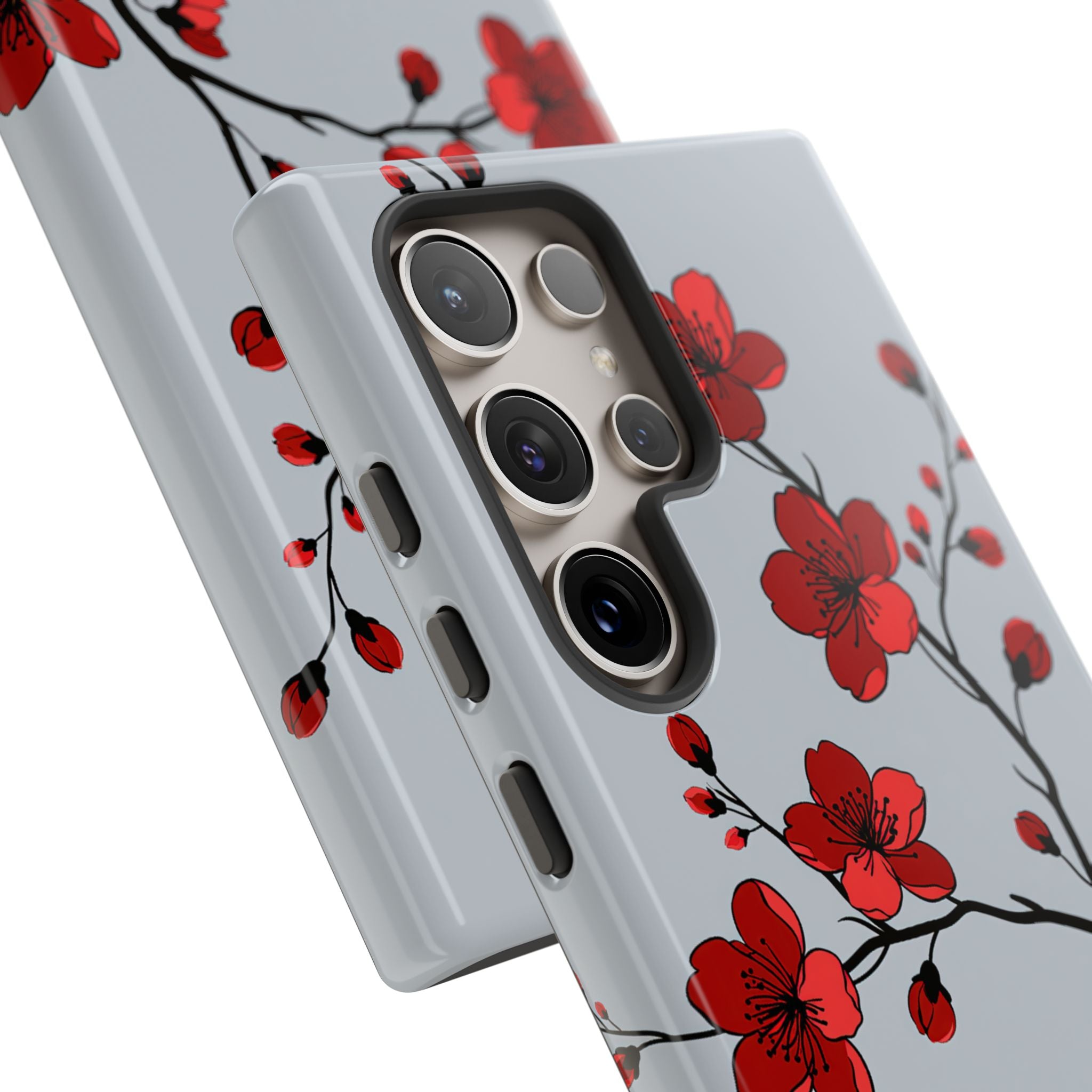 Grey Tough Phone Case for Samsung - Crimson Blossom Onyx