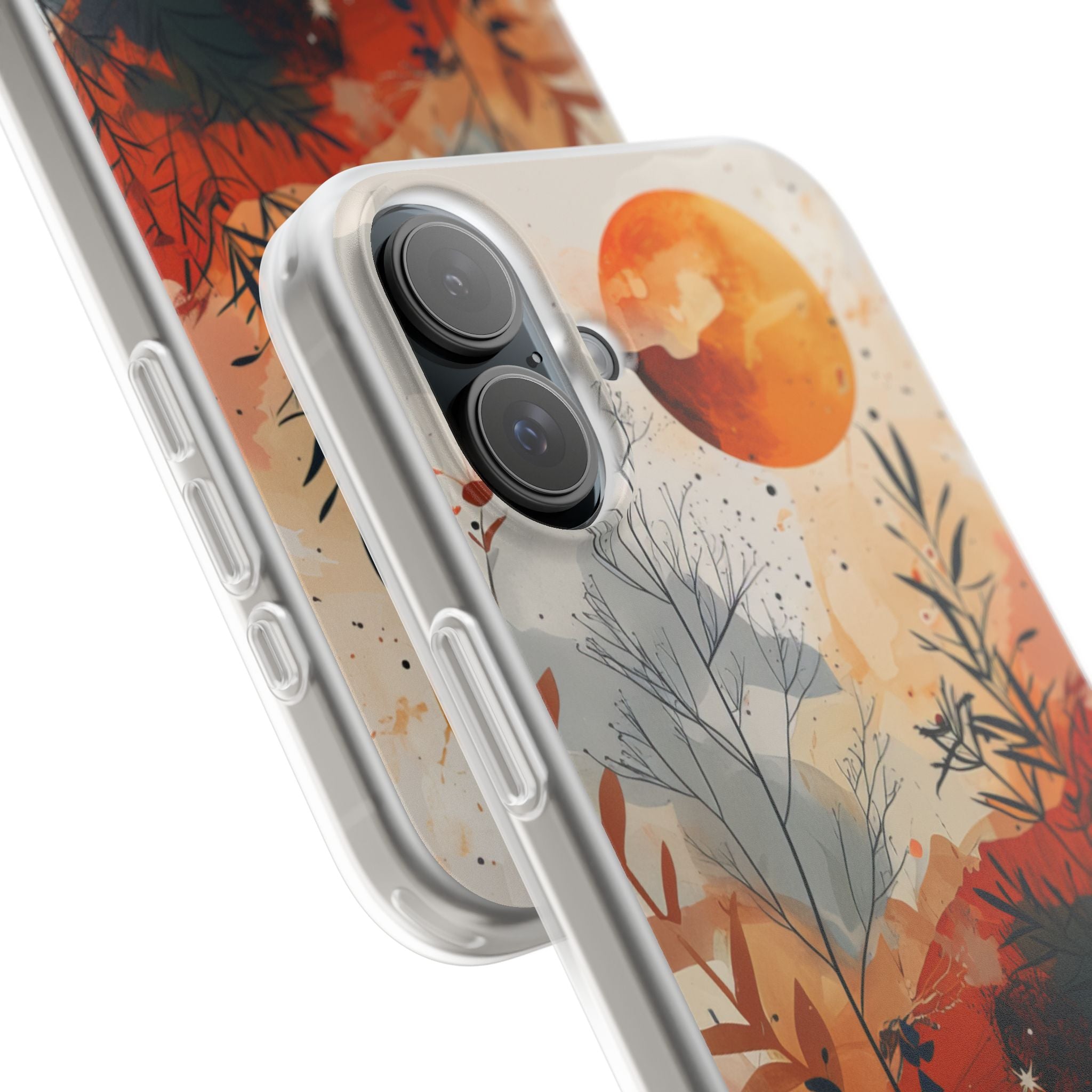 Oranssi Solstice iPhone 16 Plus -pehmusteline