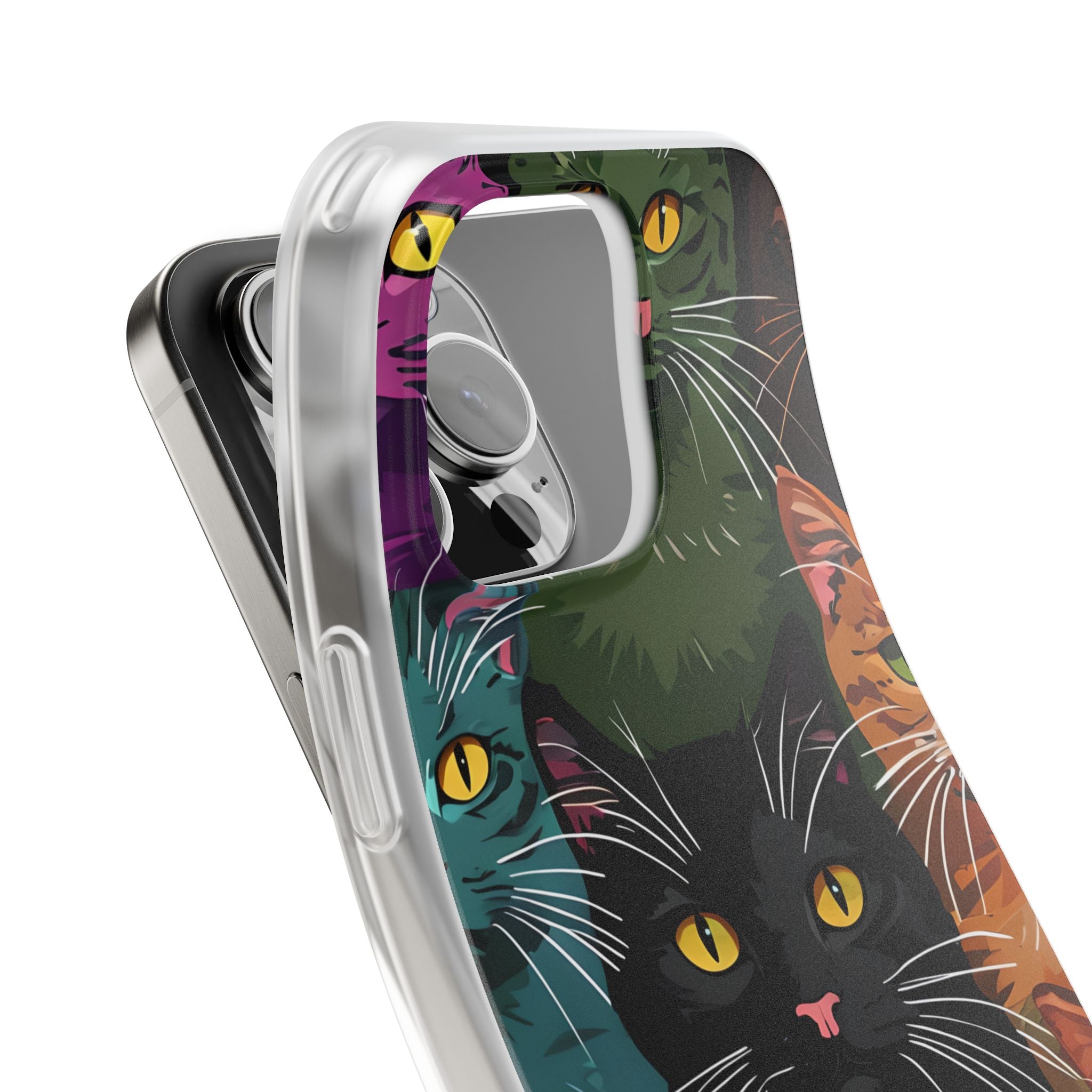 Teal Cat Grid iPhone 16 Pro Max Case - Soft