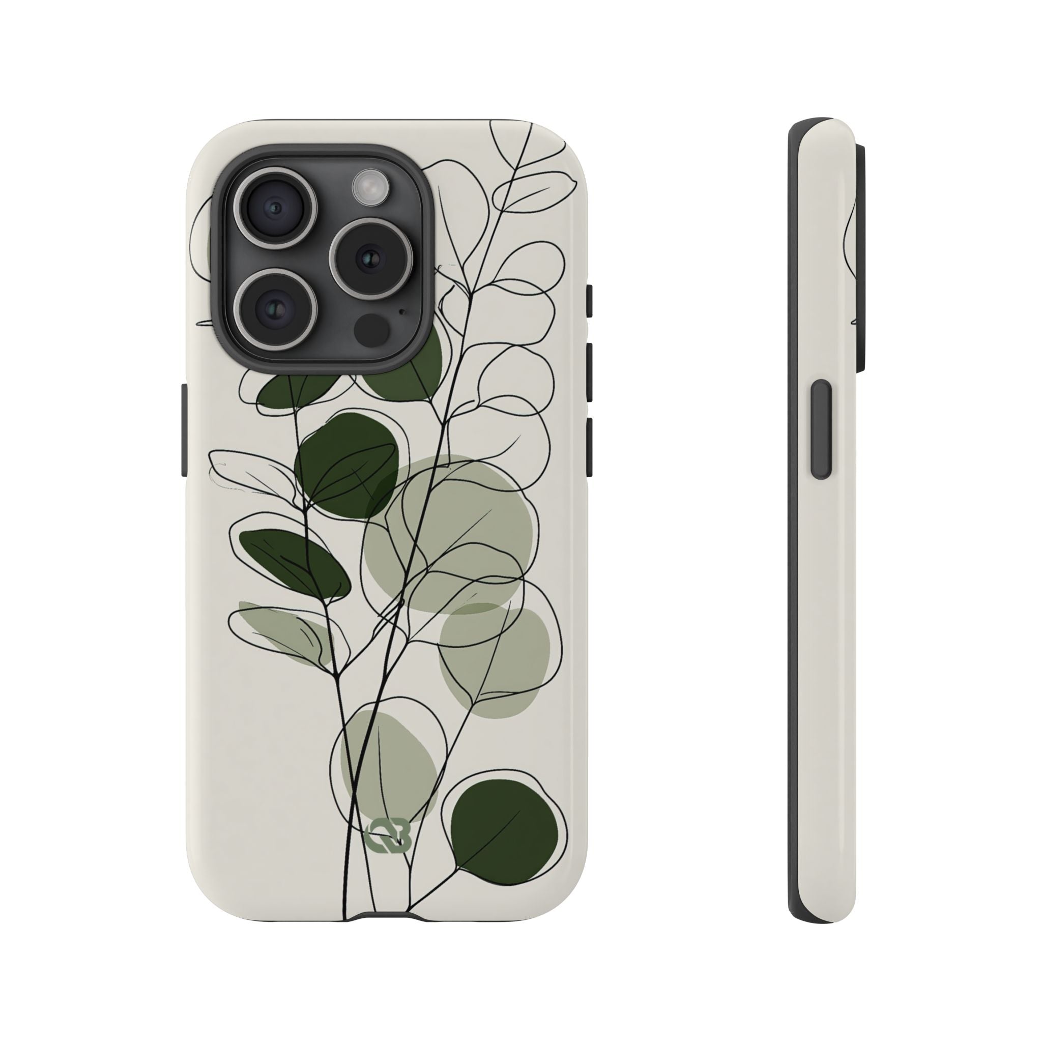Green Tough Phone Case for iPhone - Muted Eucalyptus Sketch