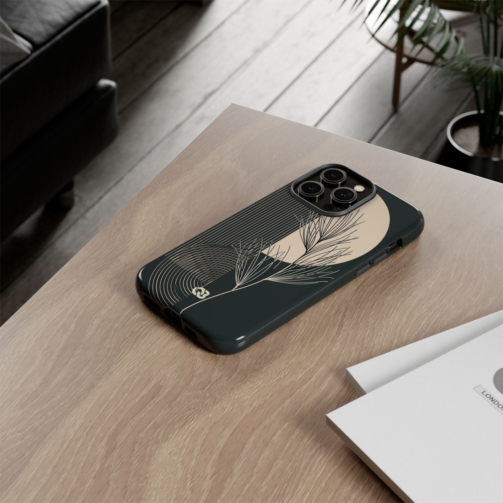 Black Tough Phone Case for iPhone - Obsidian Sand Willow