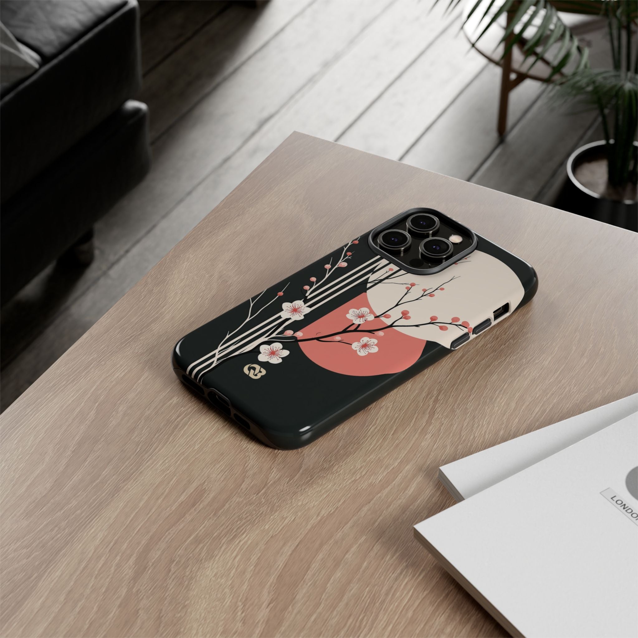 Black Tough Phone Case for iPhone - Kyoto Midnight Blossom