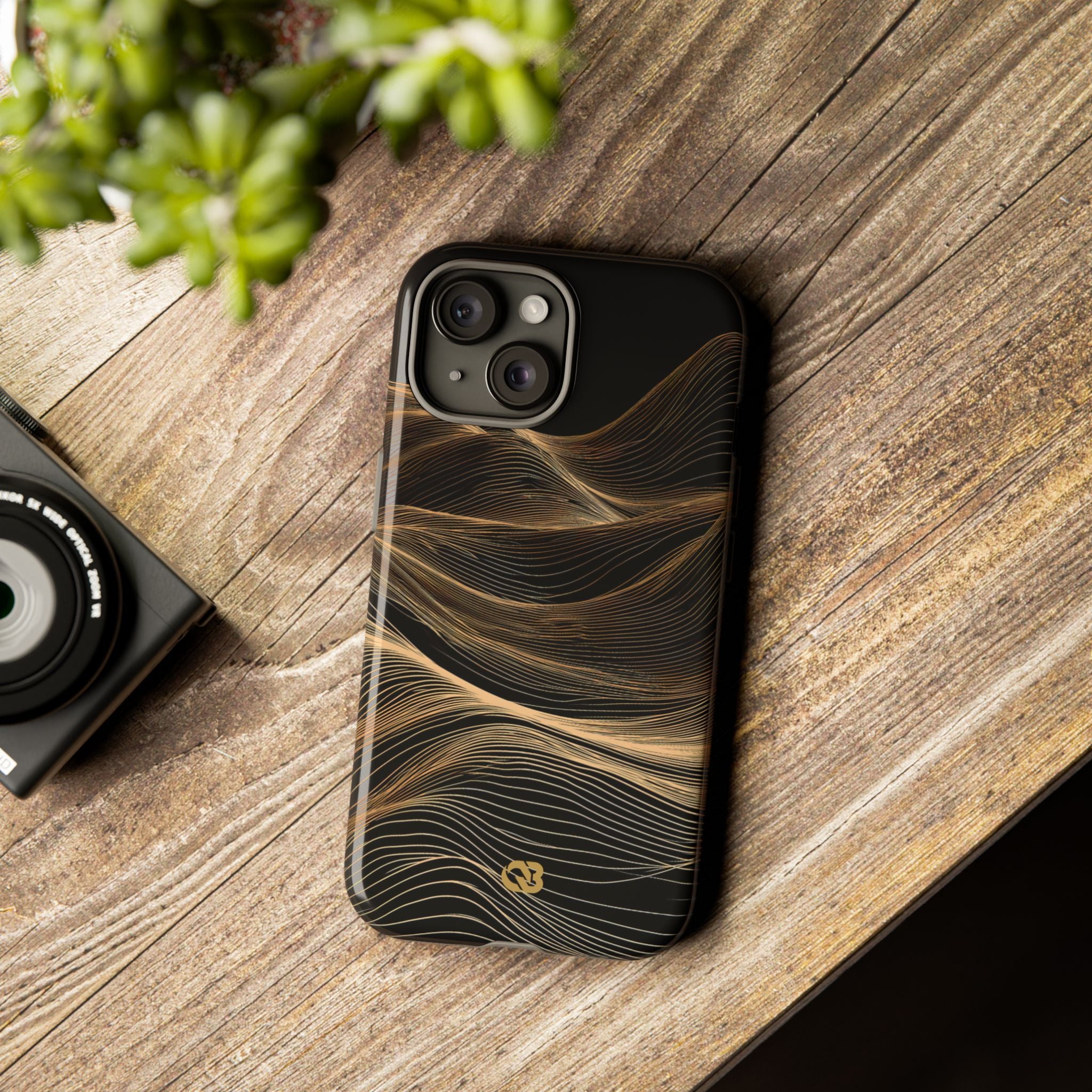 Black Tough Phone Case for iPhone - Copper Topo Ridge
