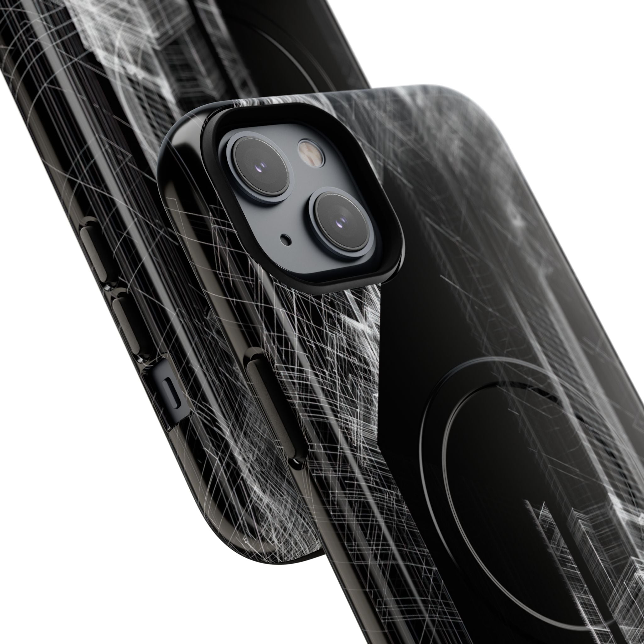 Black Tough 2.0 Magsafe Phone Case for iPhone - Ghost Urban Wireframe