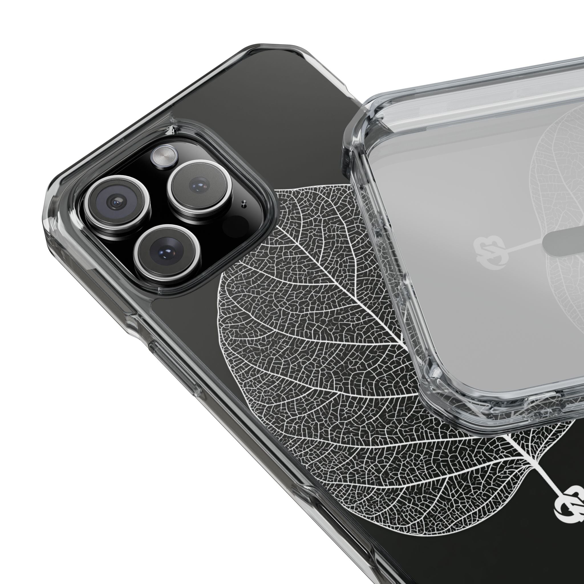 Black Impact MagSafe Phone Case for iPhone - Bleached Leaf Lattice