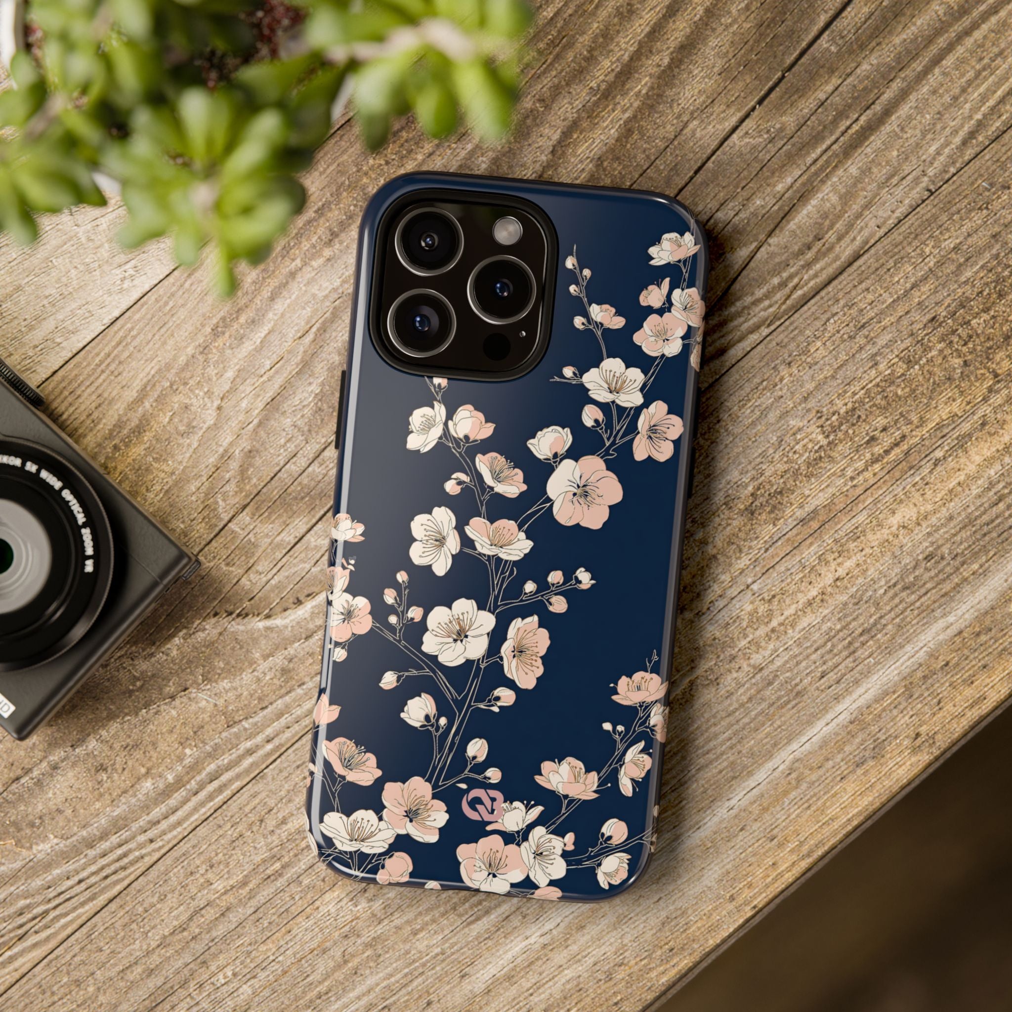 Blue Tough Phone Case for iPhone - Midnight Peach Sakura