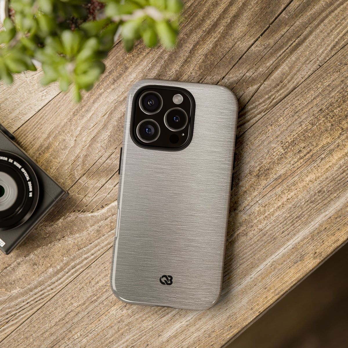 Grey Tough Phone Case for iPhone - Brushed Nickel Linen
