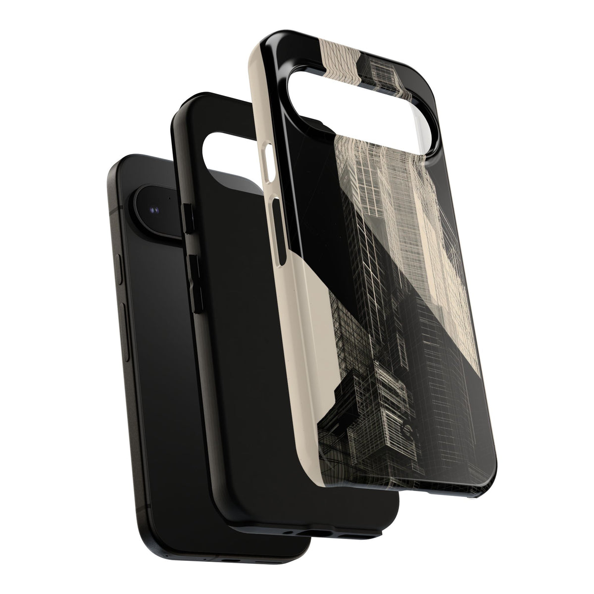 Beige Tough Phone Case for Google Pixel - Monolith Urban Grid