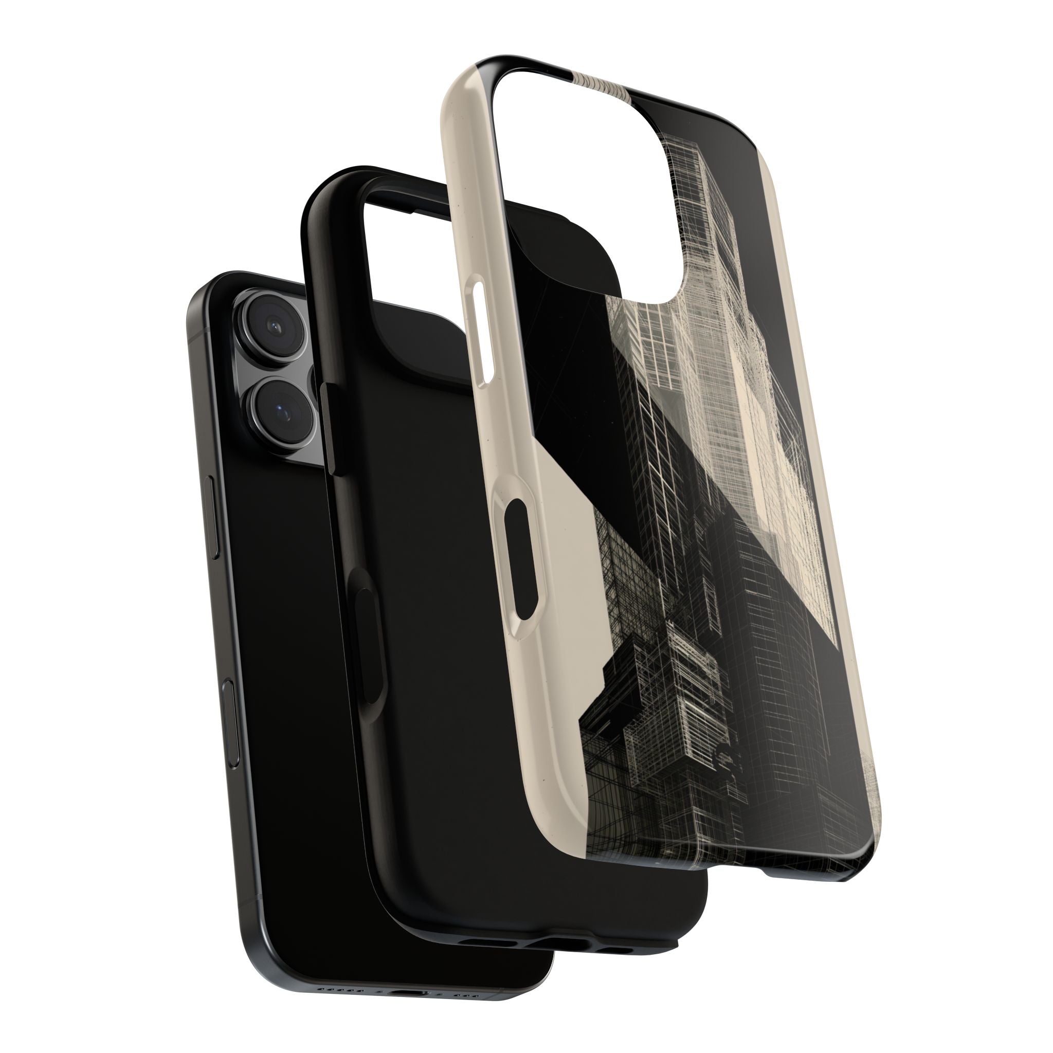 Beige Tough Phone Case for iPhone - Monolith Urban Grid
