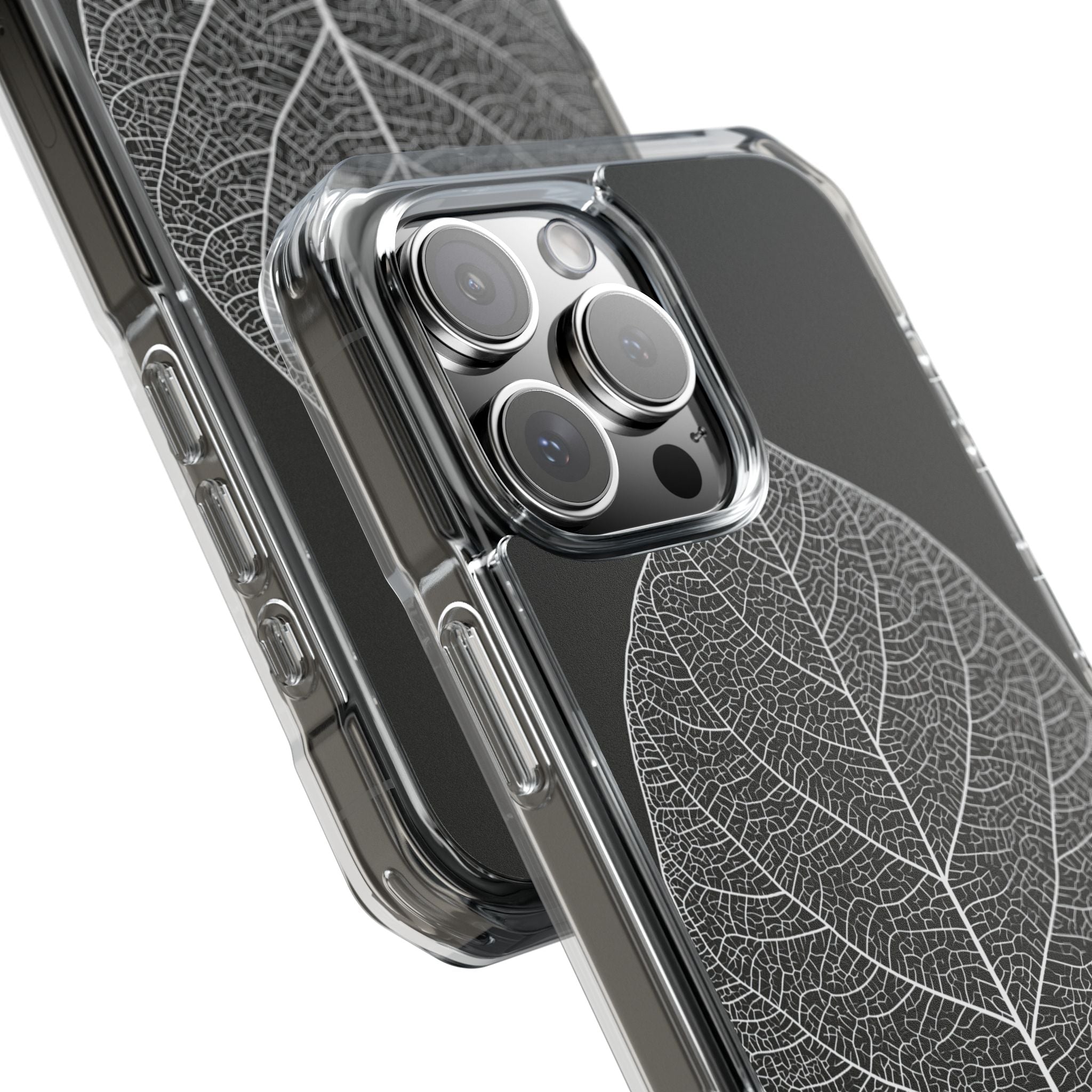 Black Impact MagSafe Phone Case for iPhone - Bleached Leaf Lattice