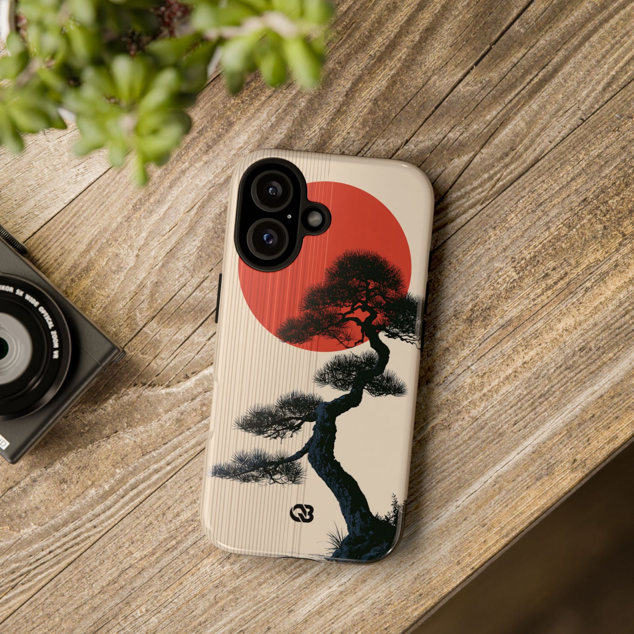 Beige Tough Phone Case for iPhone - Kyoto Crimson Pine