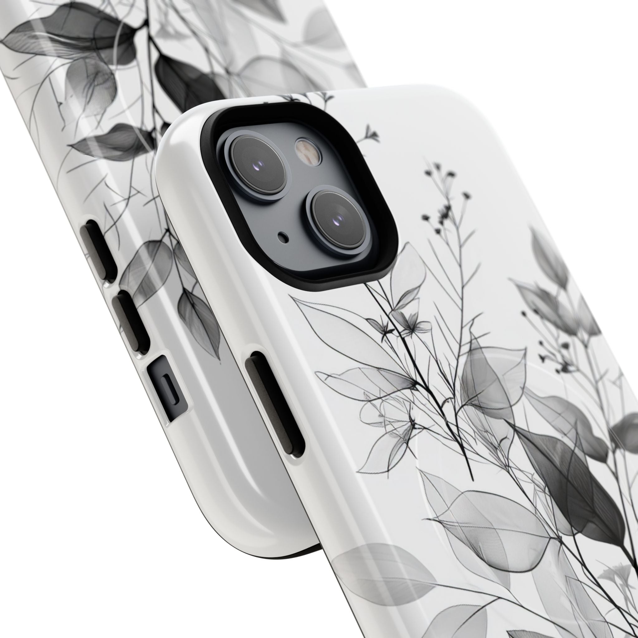Veined Leaves Gray iPhone 14 Plus Case - Tough+