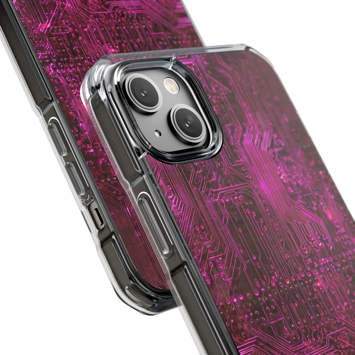 Magenta Circuit Trace · Clear Impact Magnetic Phone Case for iPhone · Pink
