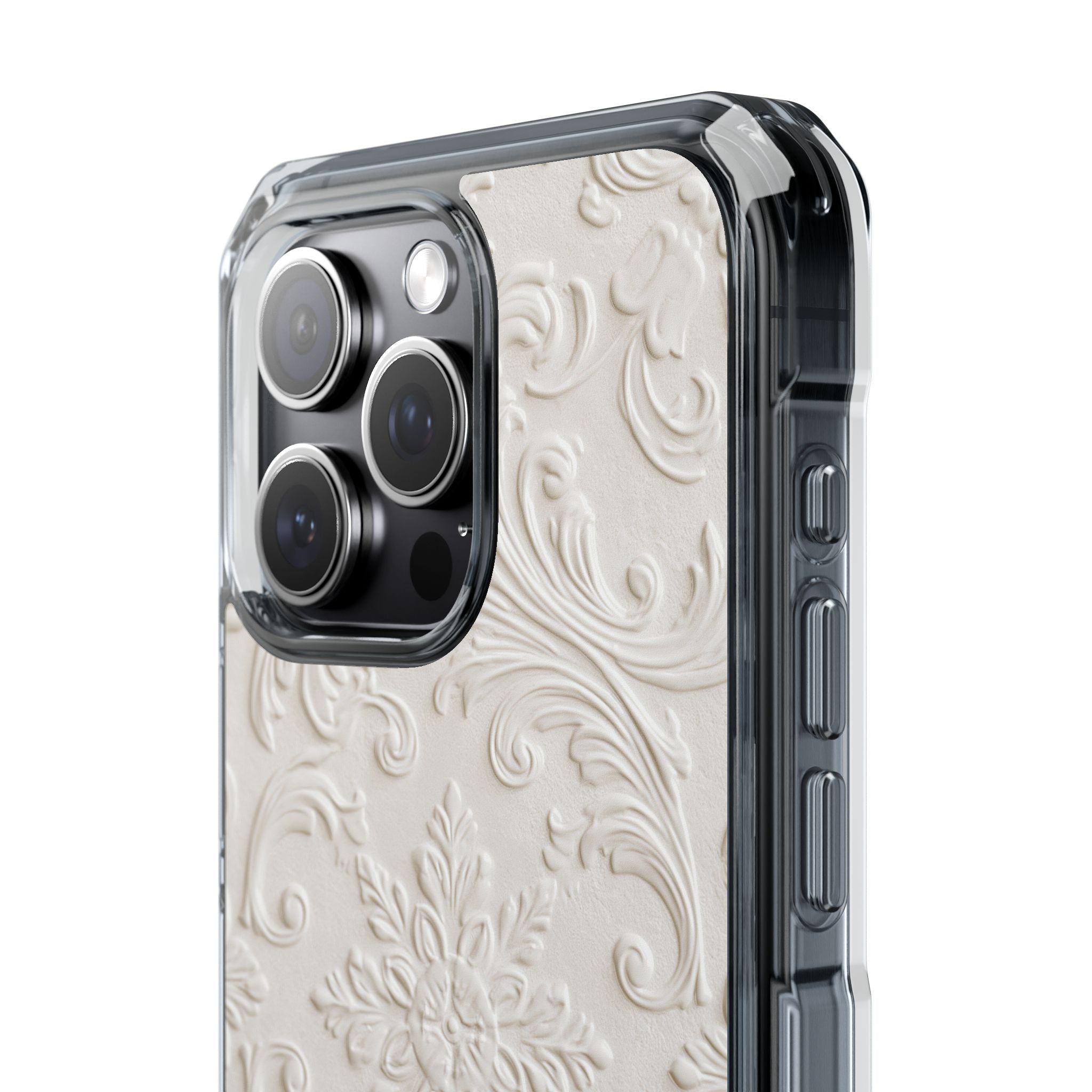 White Impact MagSafe Phone Case for iPhone - Alabaster Floral Relief