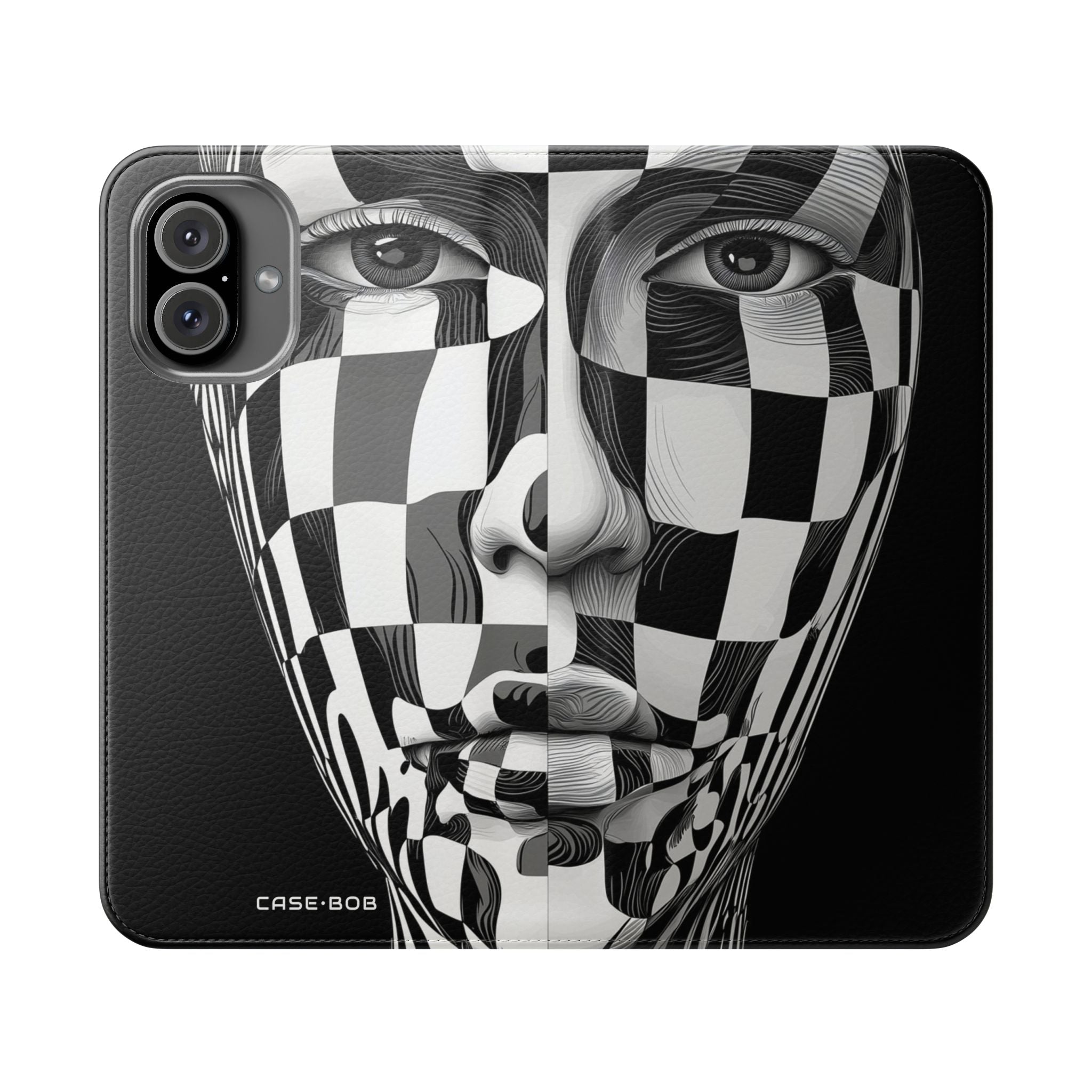 Mirrored Checkerboard Face - iPhone 16 Plus Case - Wallet