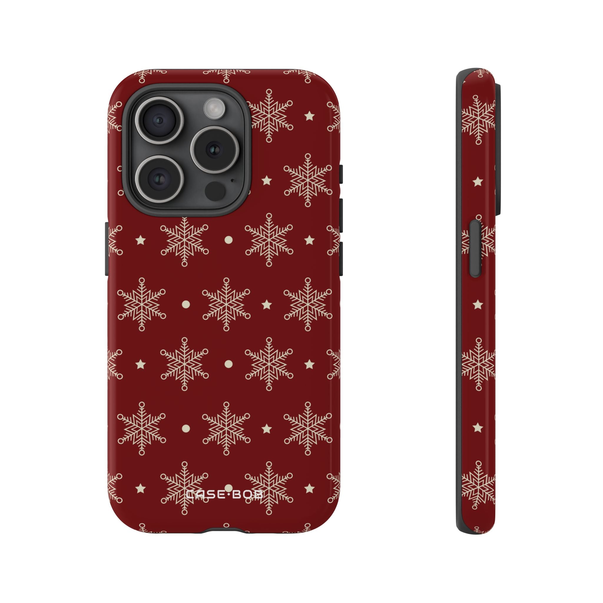 Cream Snowflake Crimson iPhone 15 Pro Skal - Tough