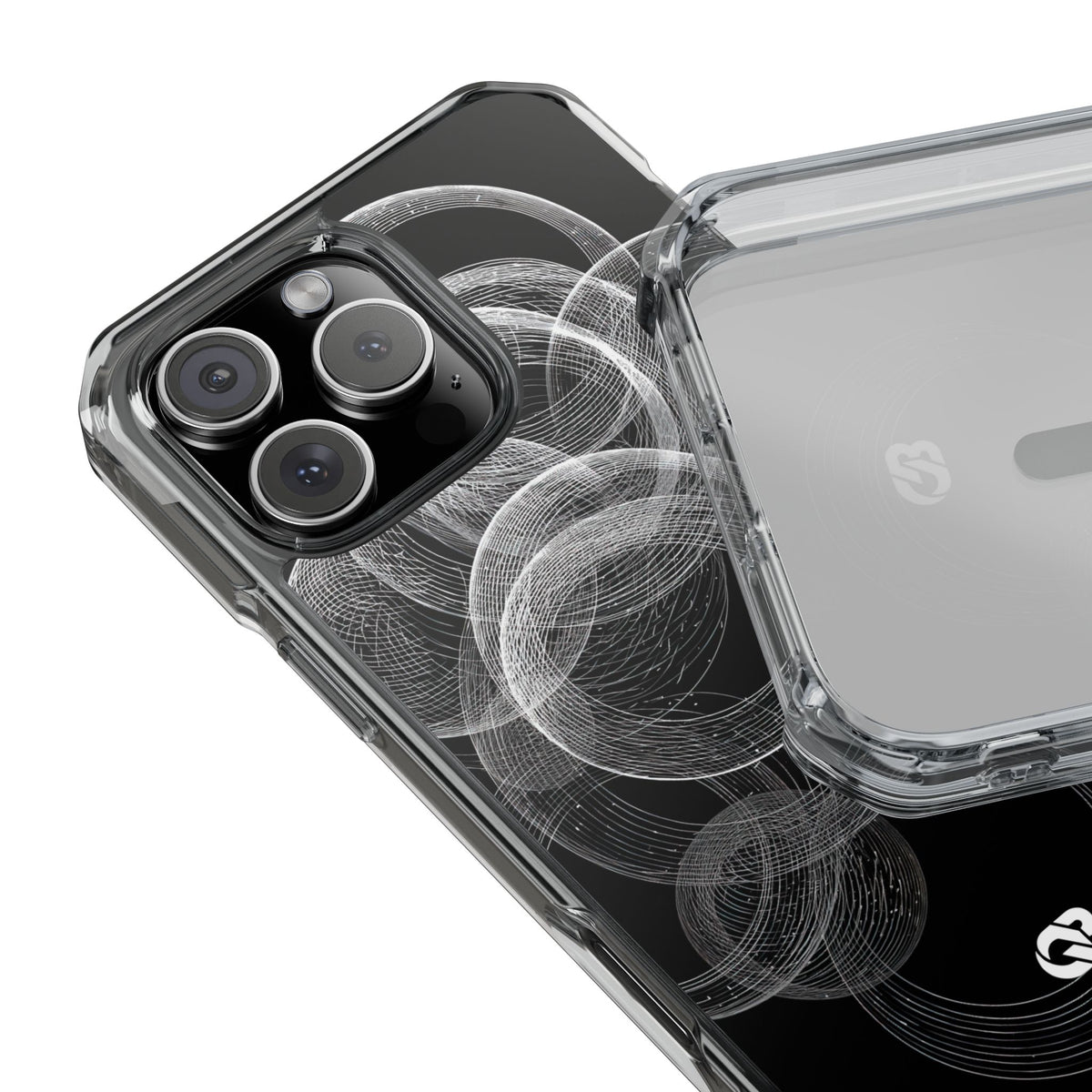 Black Impact MagSafe Phone Case for iPhone - Kinetic Wireframe Orbit