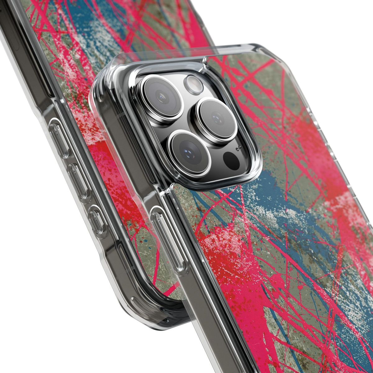Neon Static Drip · Clear Impact Magnetic Phone Case for iPhone · Pink