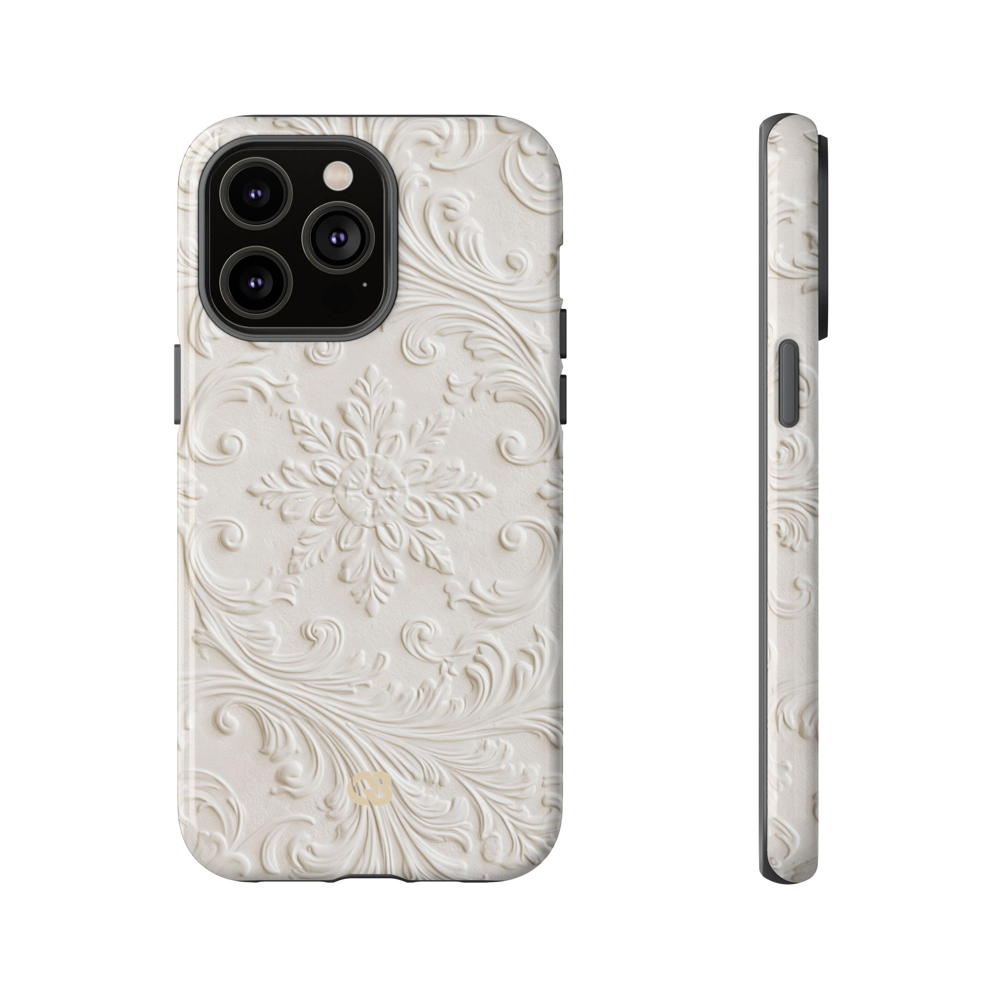 White Tough Phone Case for iPhone - Alabaster Floral Relief