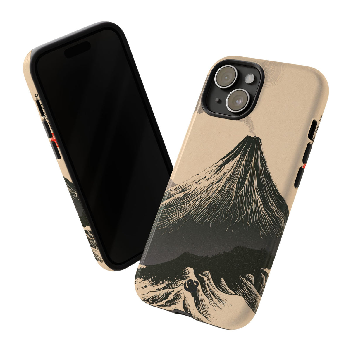 Beige Tough Phone Case for iPhone - Obsidian Ink Summit