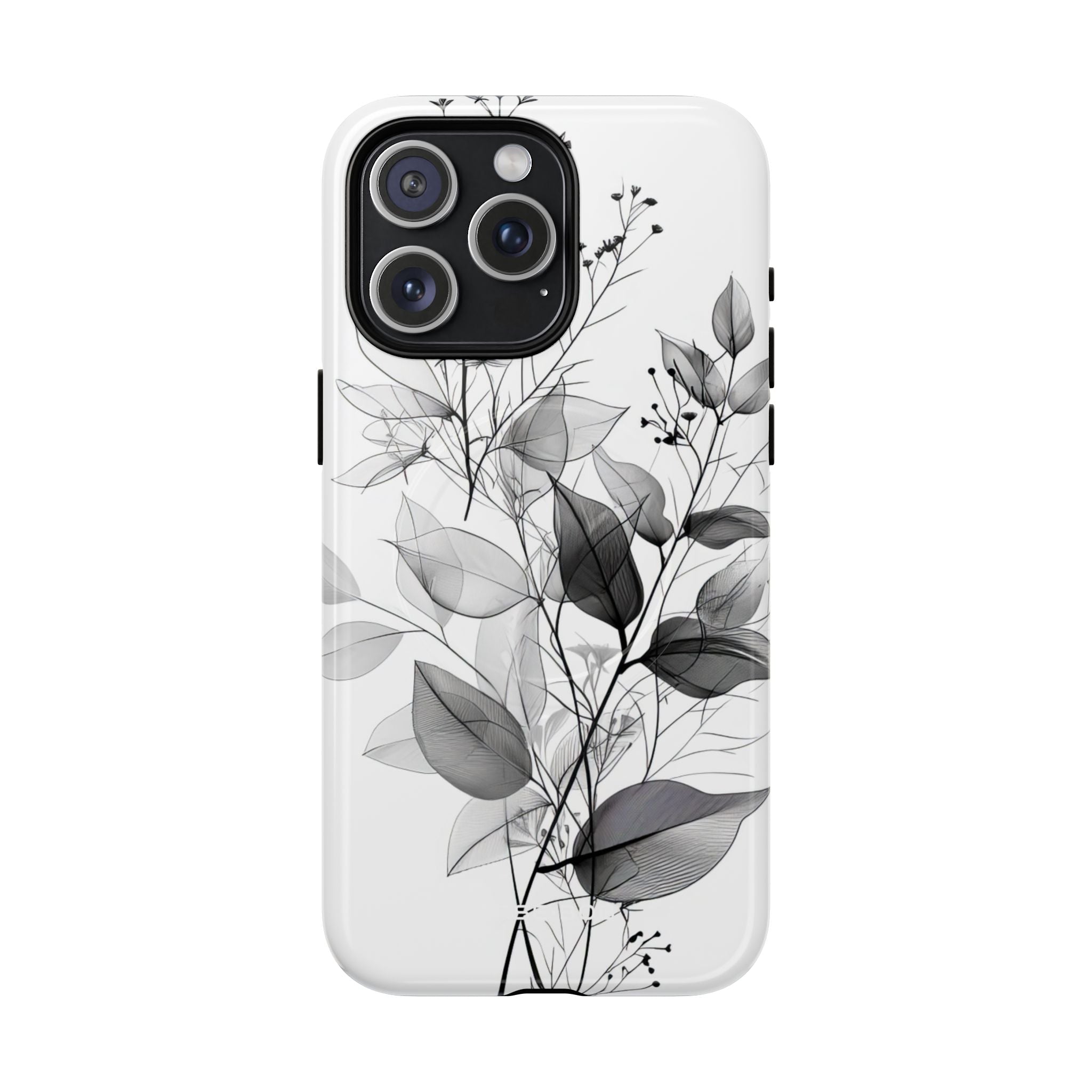 Veined Leaves Gray iPhone 15 Pro Max Case - Tough+