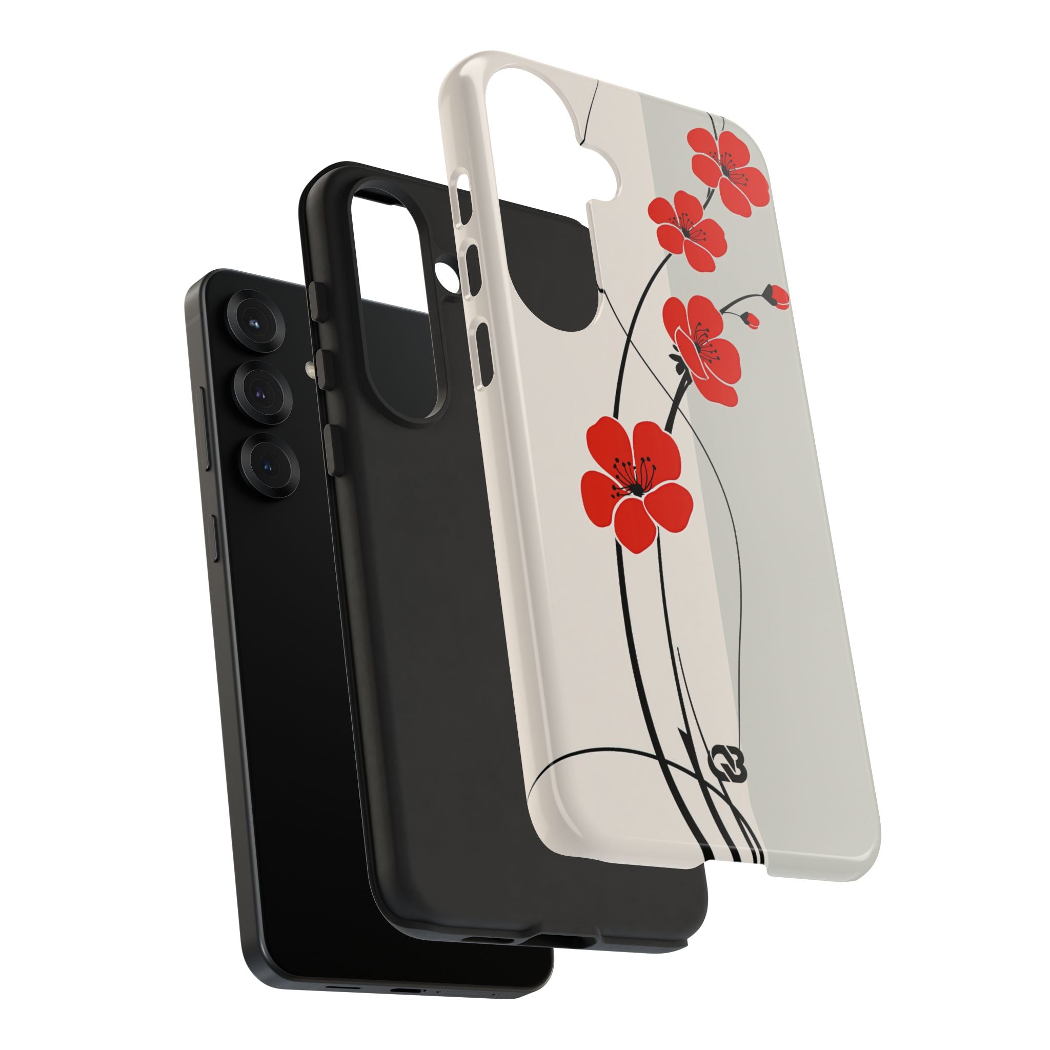 Beige Tough Phone Case for Samsung - Scarlet Ink Petals