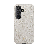 White Tough Phone Case for Samsung - Alabaster Floral Relief