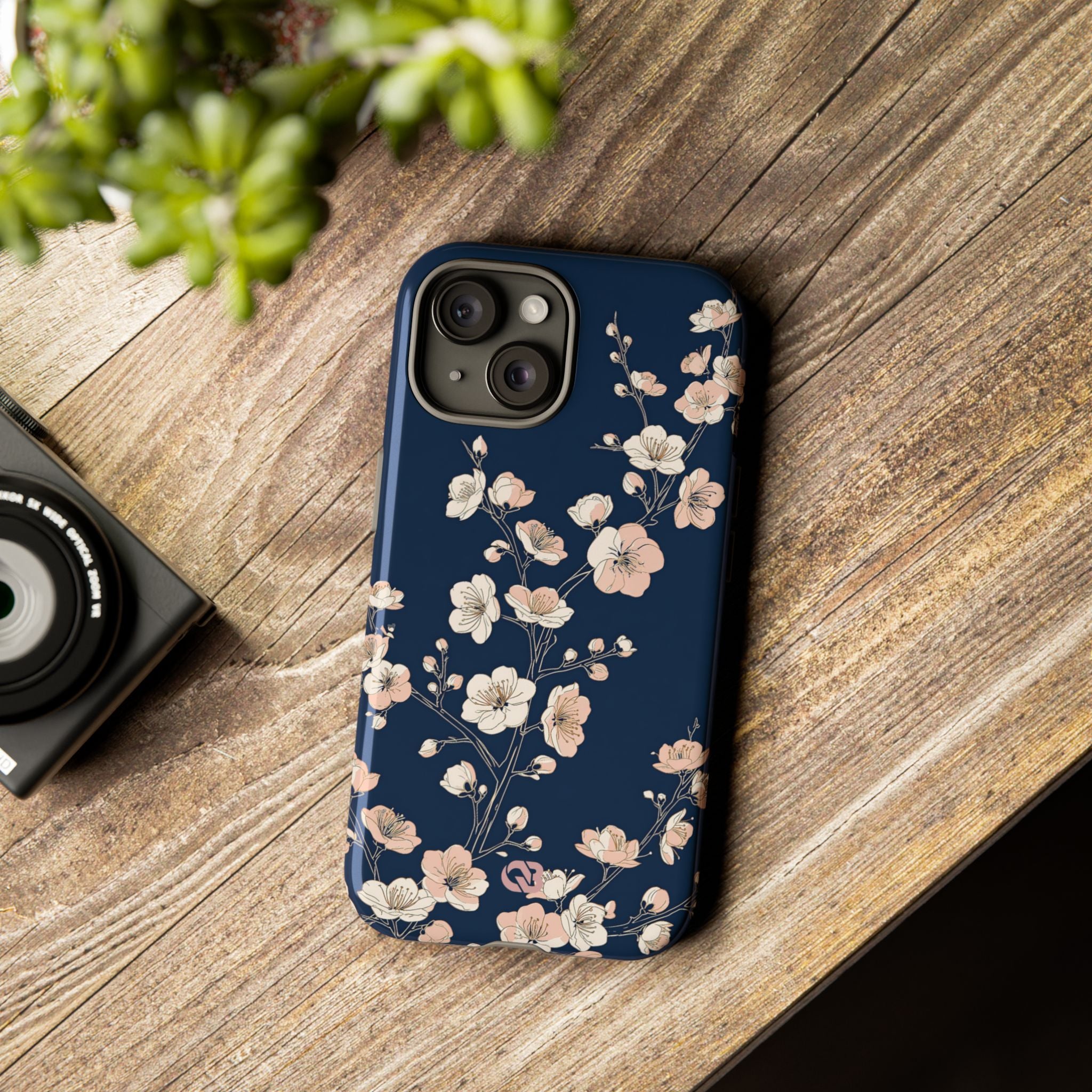 Blue Tough Phone Case for iPhone - Midnight Peach Sakura