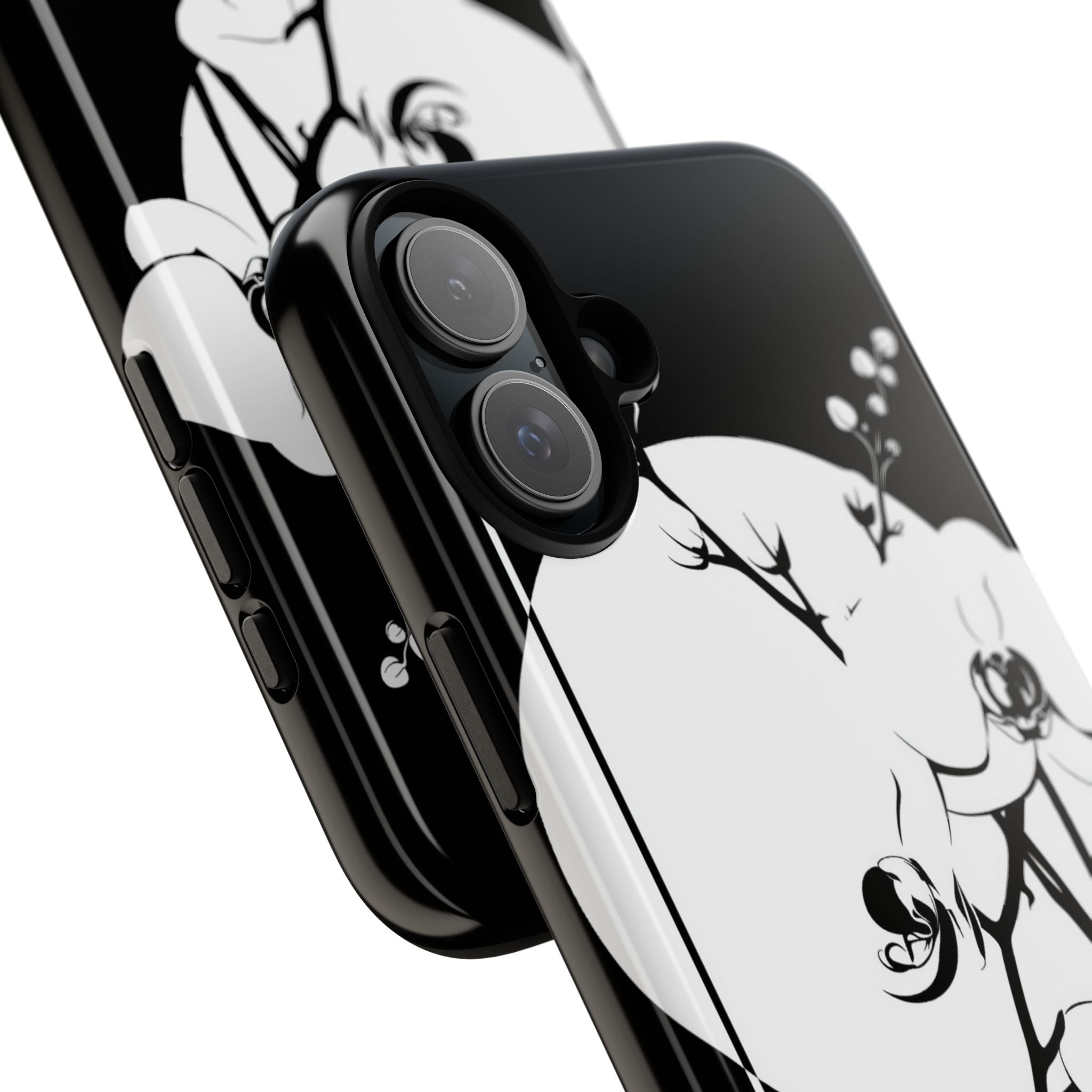 Black Tough Phone Case for iPhone - Lunar Orchid Grid