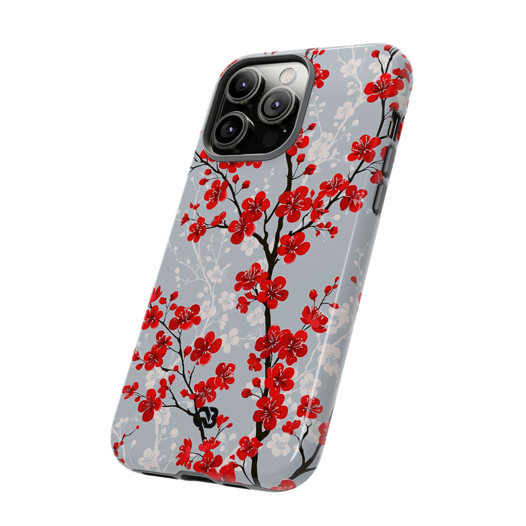 Grey Tough Phone Case for iPhone - Crimson Sakura Slate