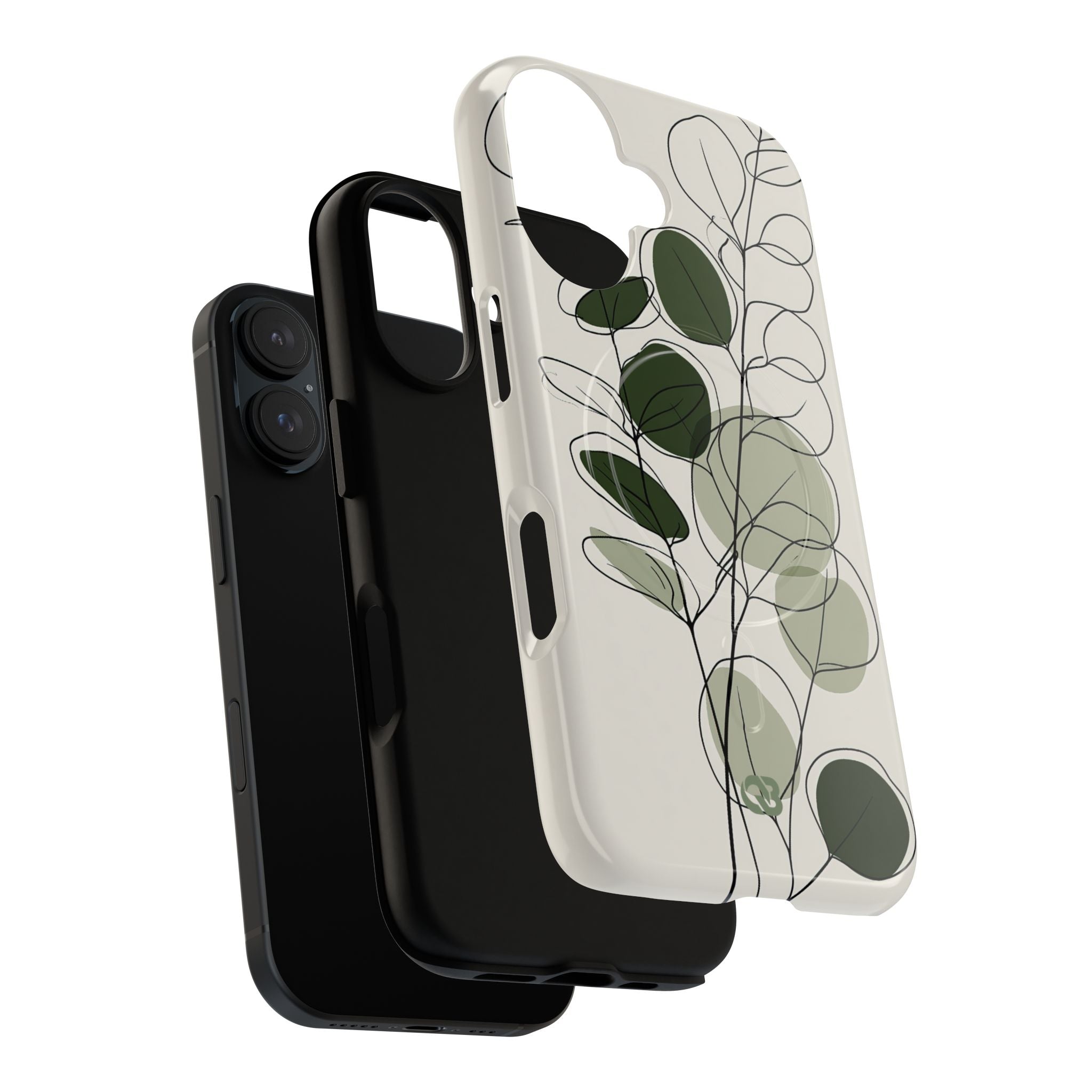 Green Tough 2.0 Magsafe Phone Case for iPhone - Muted Eucalyptus Sketch