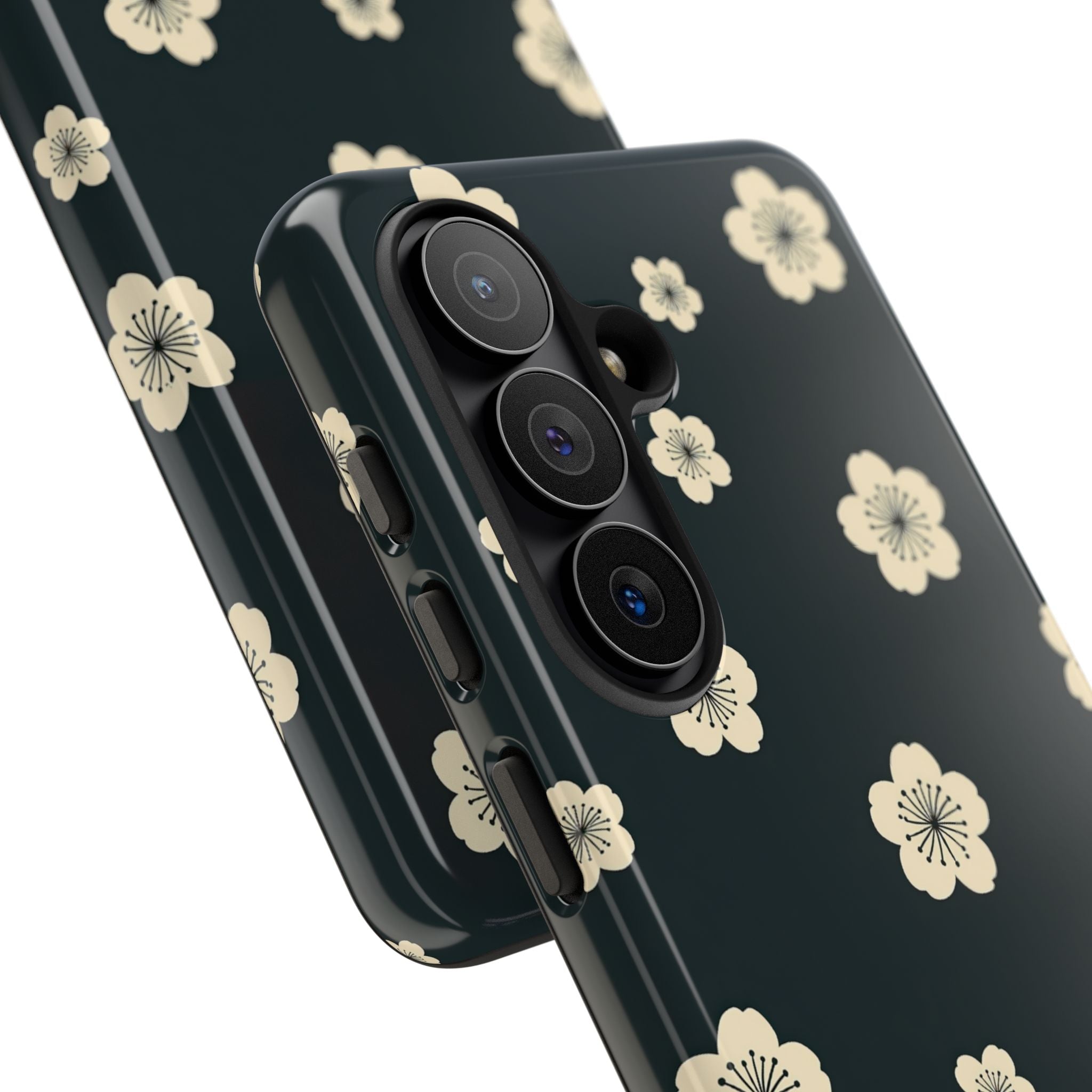 Teal Tough Phone Case for Samsung - Obsidian Cream Petals