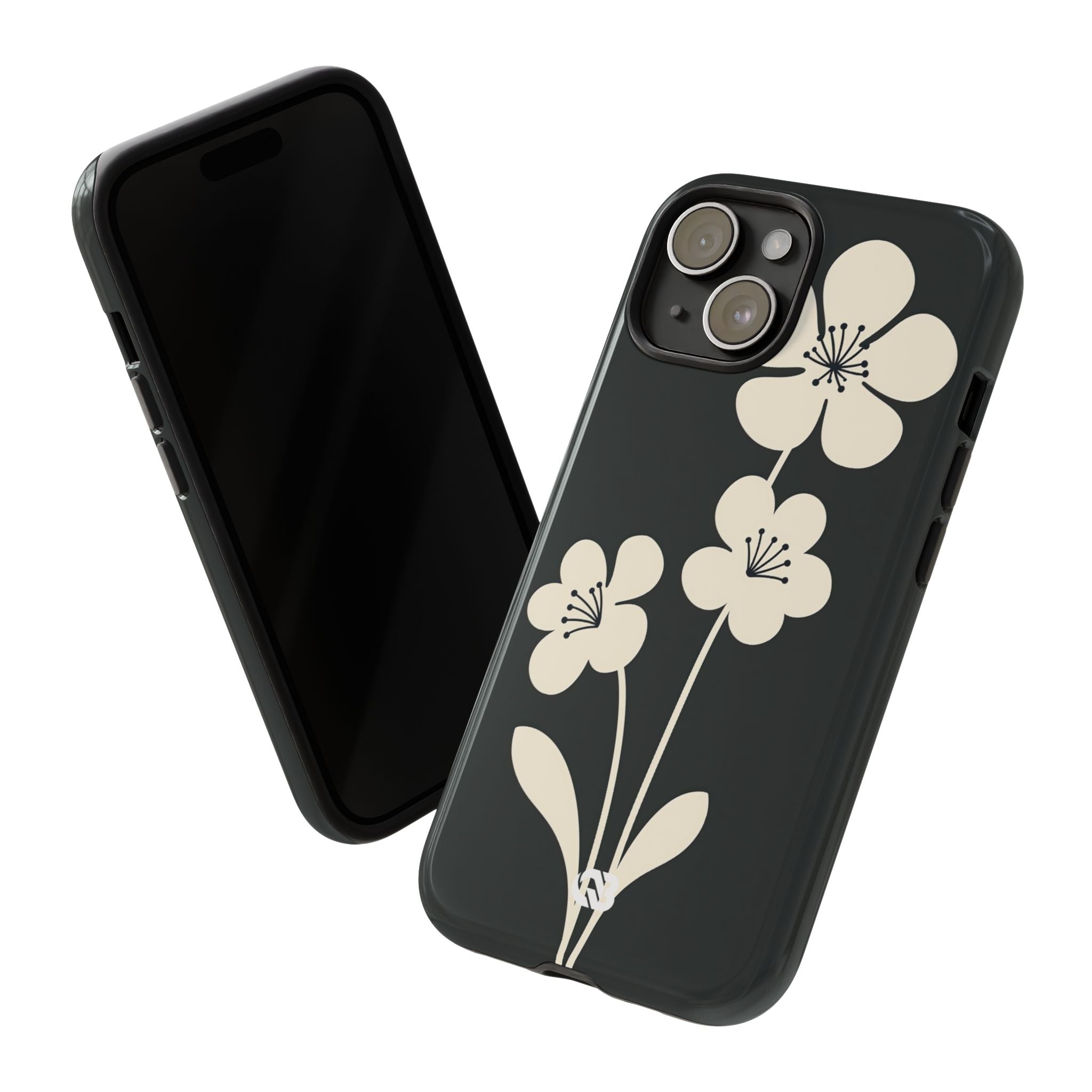 Black Tough Phone Case for iPhone - Obsidian Cream Bloom