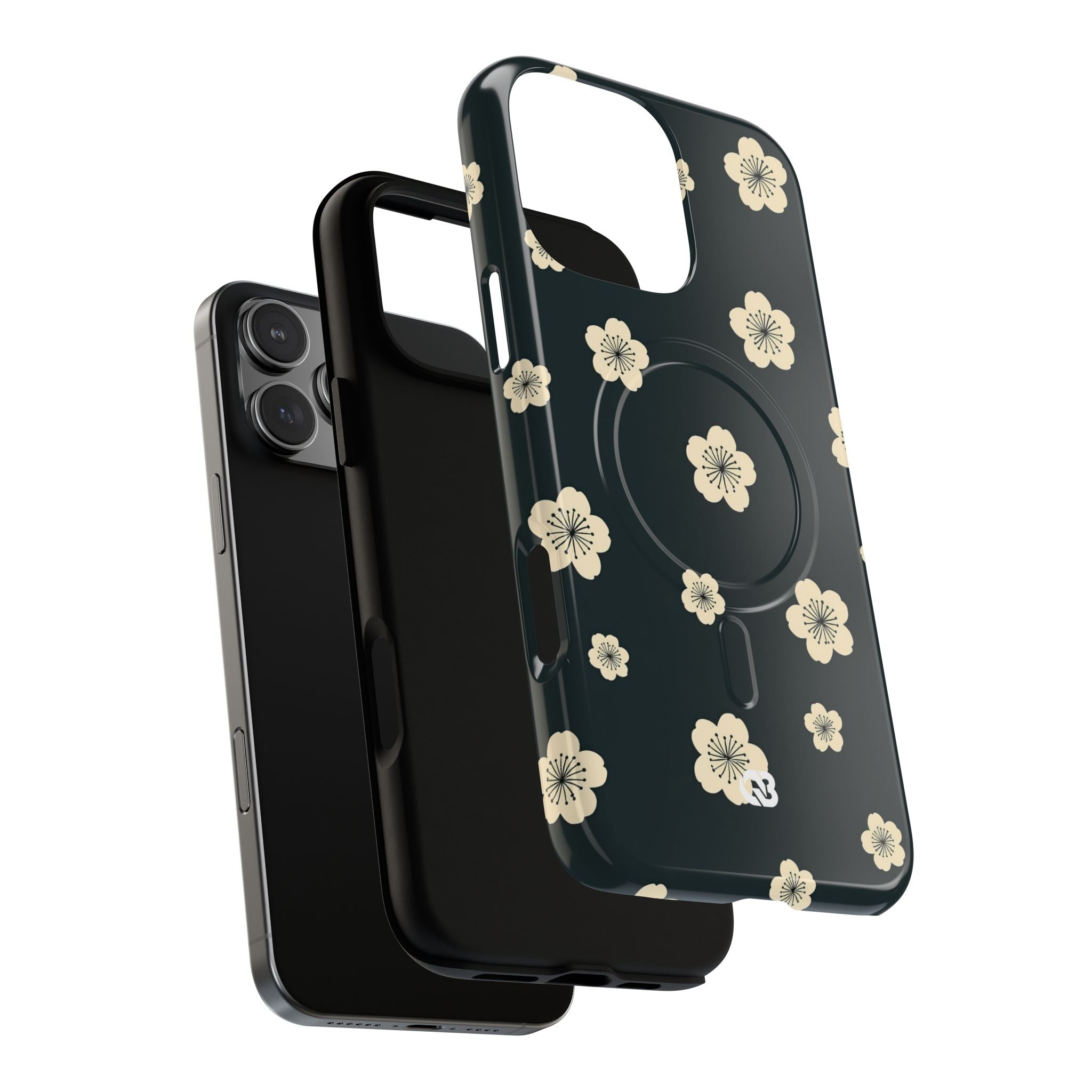 Teal Tough 2.0 Magsafe Phone Case for iPhone - Obsidian Cream Petals