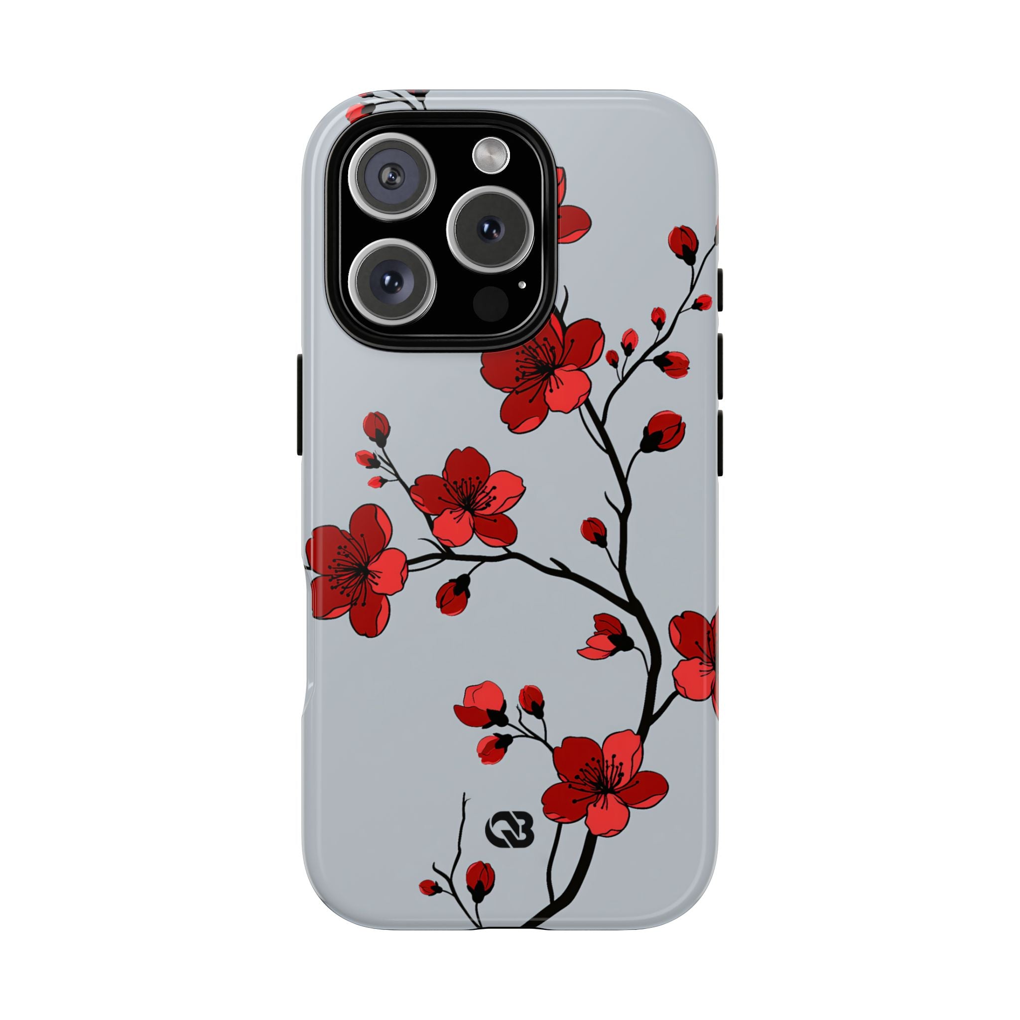 Grey Tough Phone Case for iPhone - Crimson Blossom Onyx