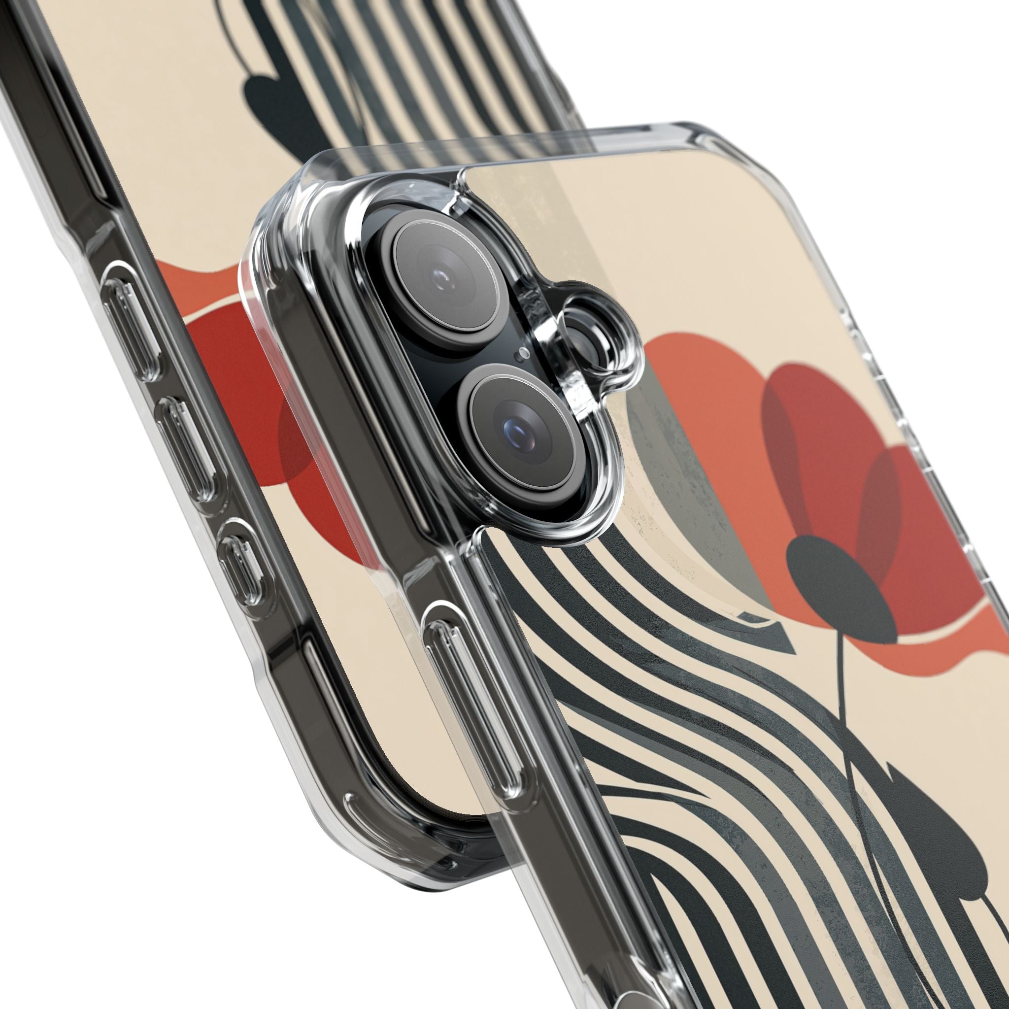 Beige Impact MagSafe Phone Case for iPhone - Crimson Line Bloom