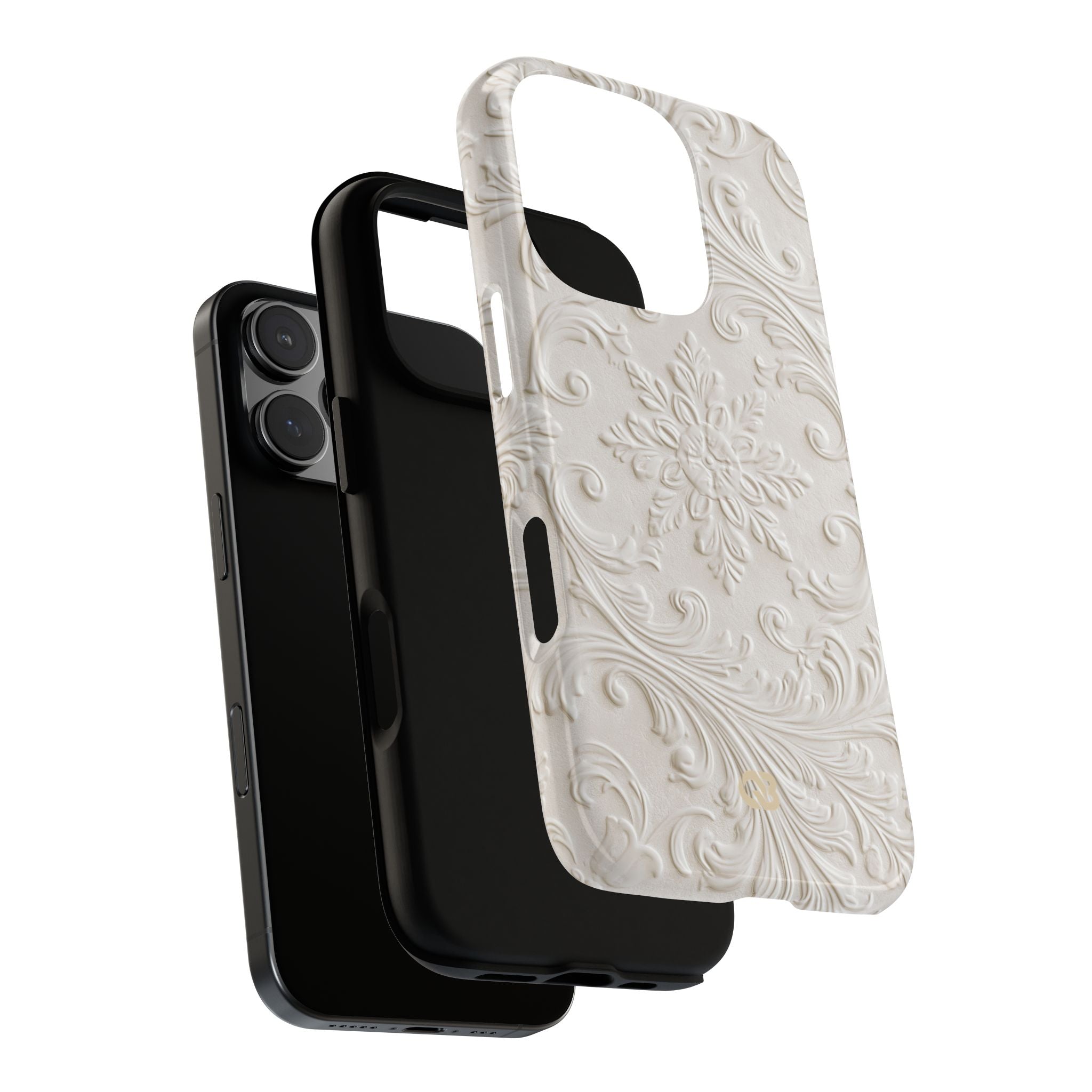 White Tough Phone Case for iPhone - Alabaster Floral Relief