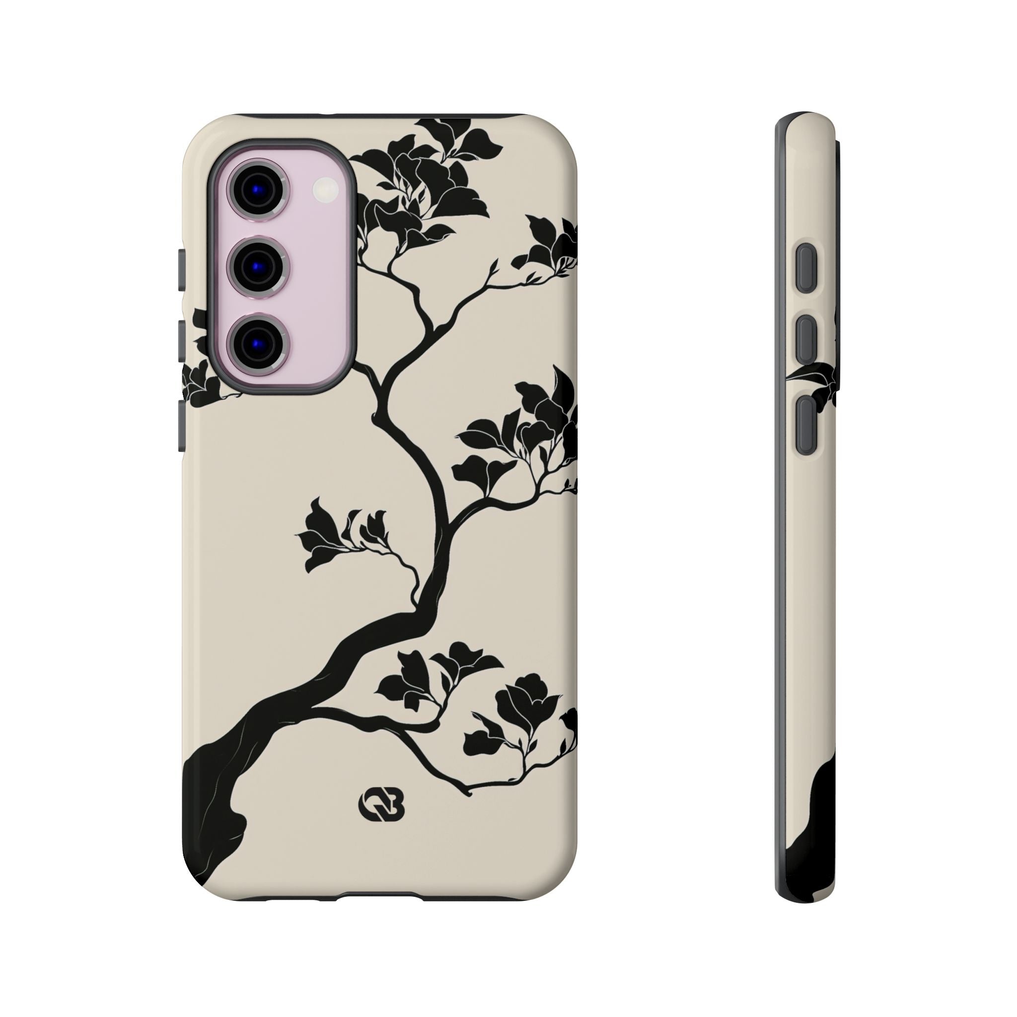 Beige Tough Phone Case for Samsung - Obsidian Bonsai Silhouette